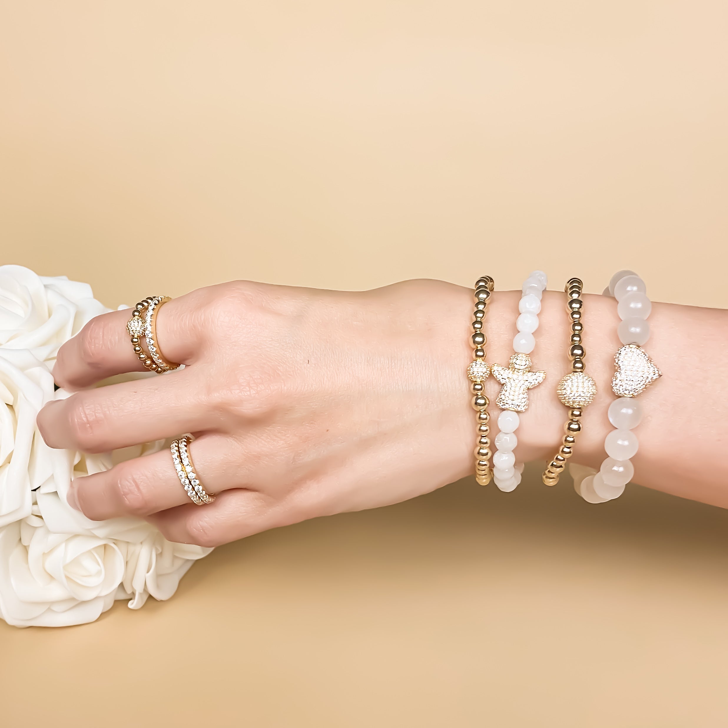 ANGEL ON WHITE JADE ELASTIC BRACELET