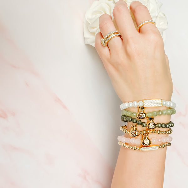 MONEY BAG ON GOLD FILLED BEADS ELASTIC BRACELET