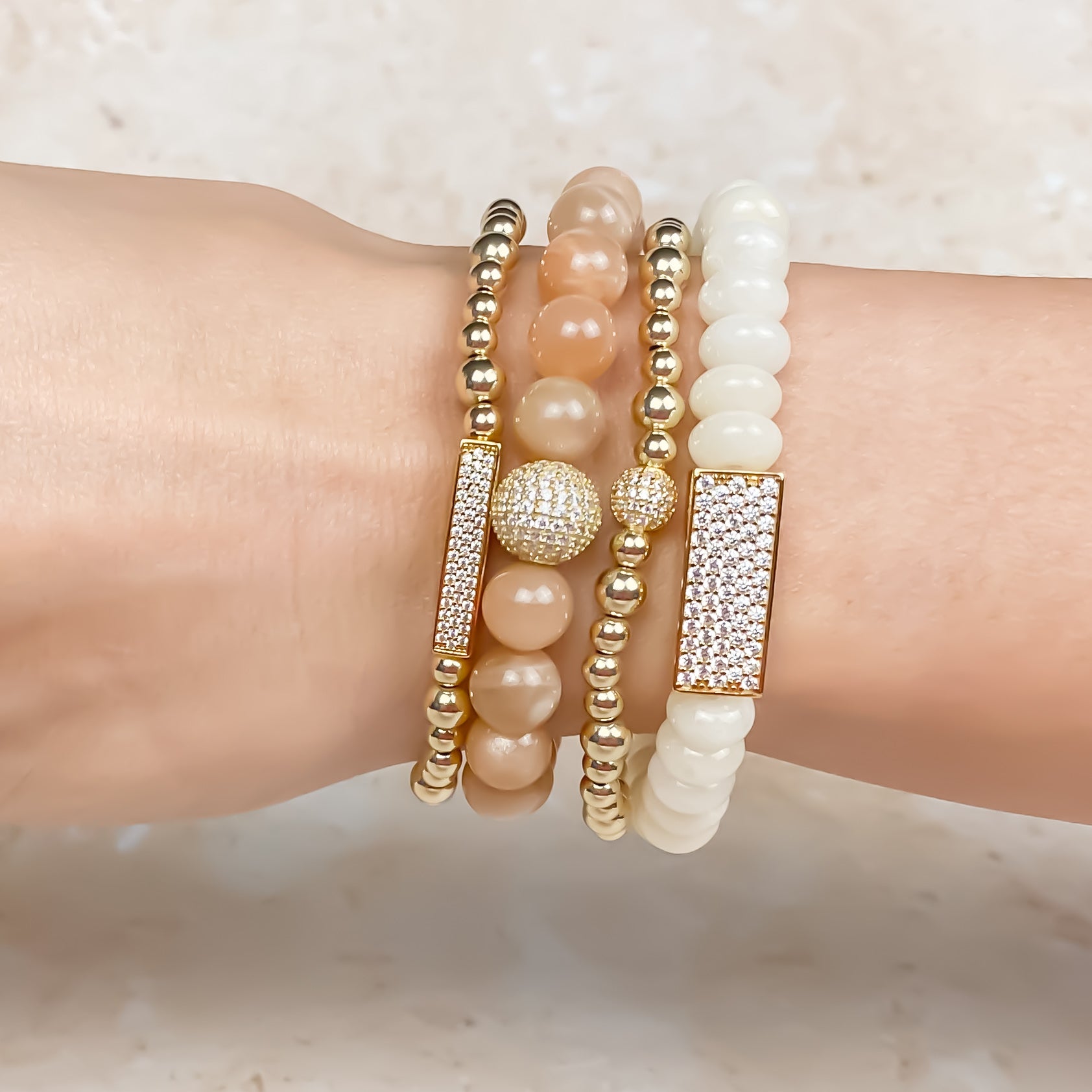 CRSYTAL BALL ON SUNSTONE ELASTIC BRACELET