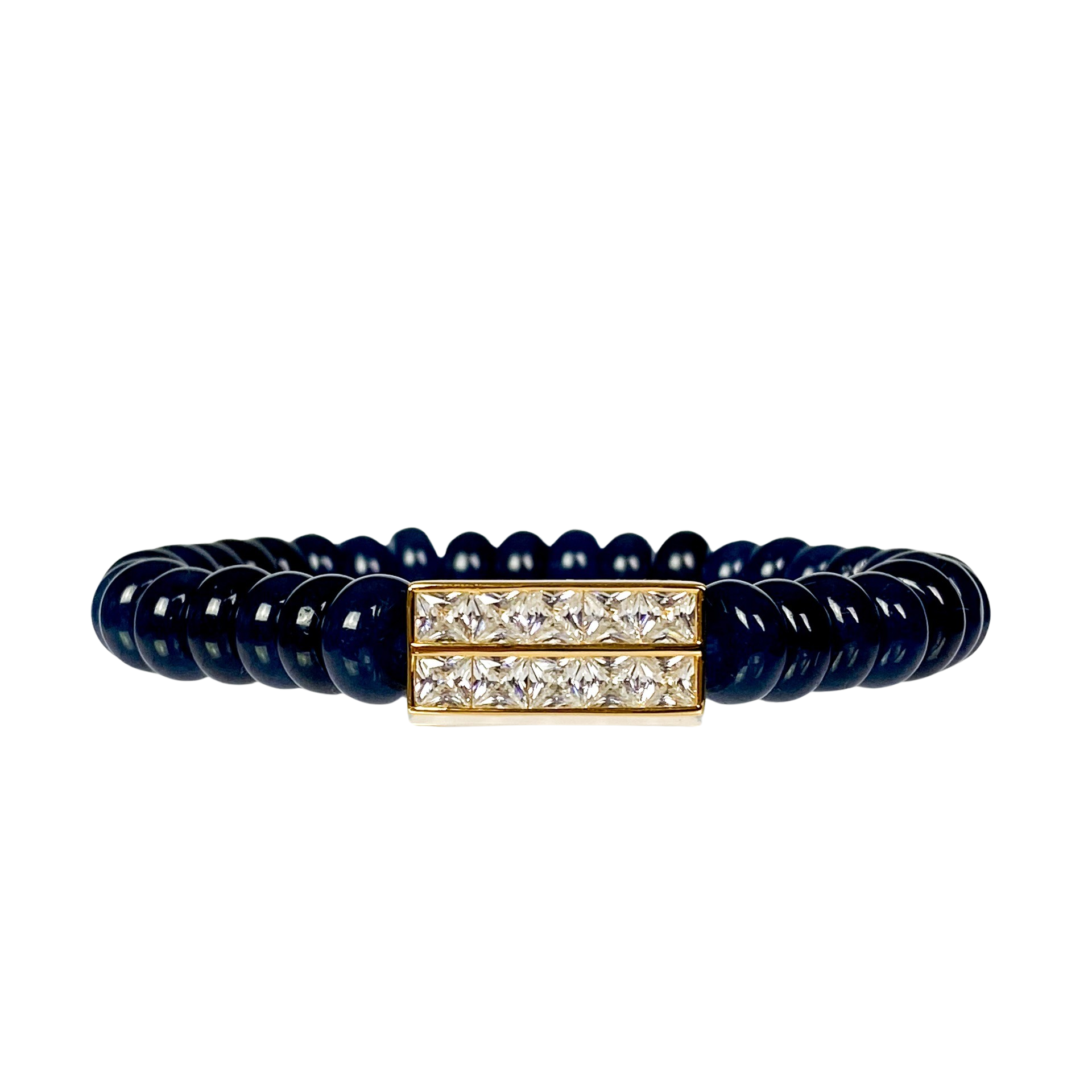PRINCESS BAR ON NAVY BLUE JADE ELASTIC BRACELET