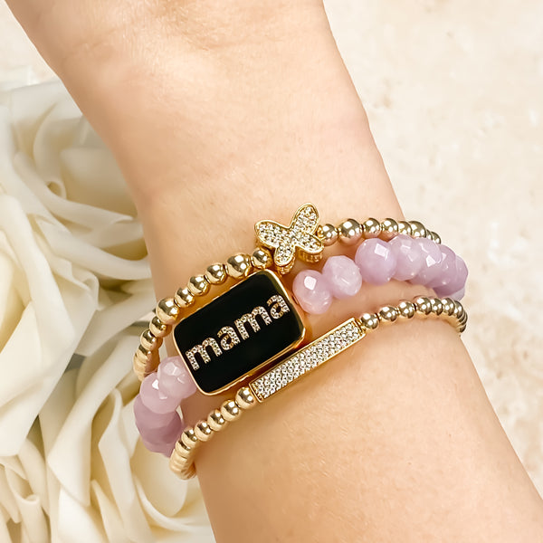 MAMA ON MAUVE MIST JADE ELASTIC BRACELET