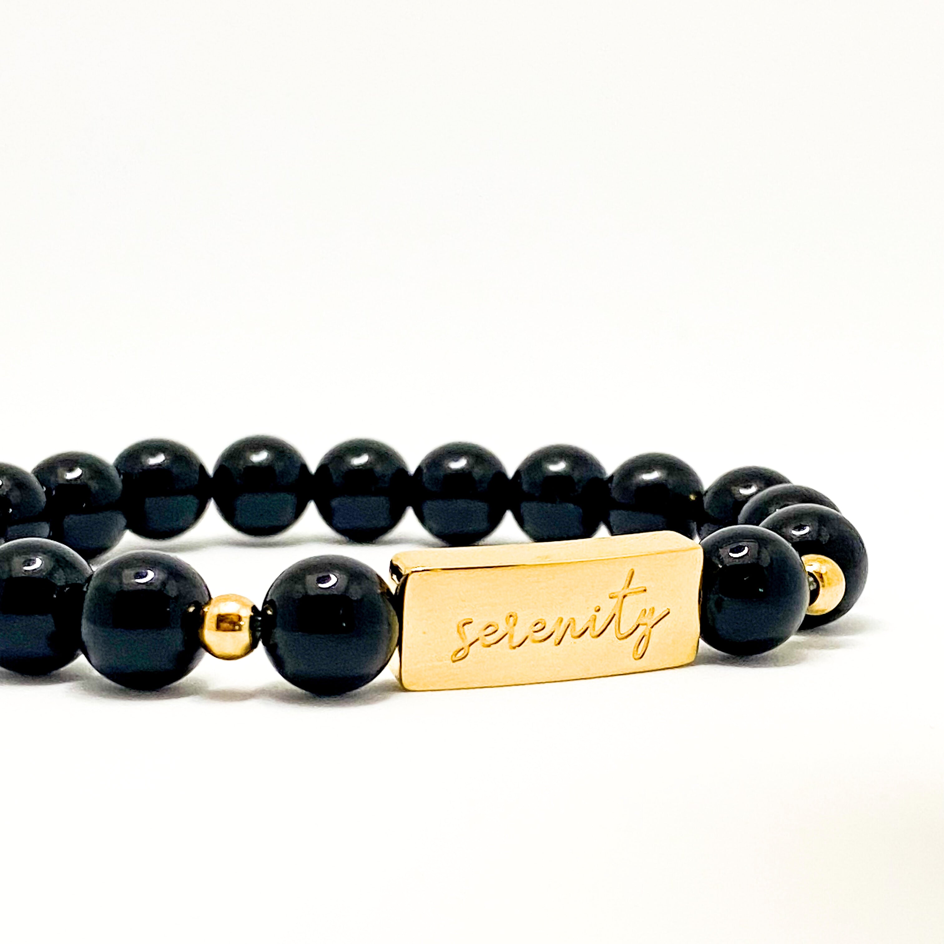 SERENITY ON BLACK AGATE ELASTIC BRACELET