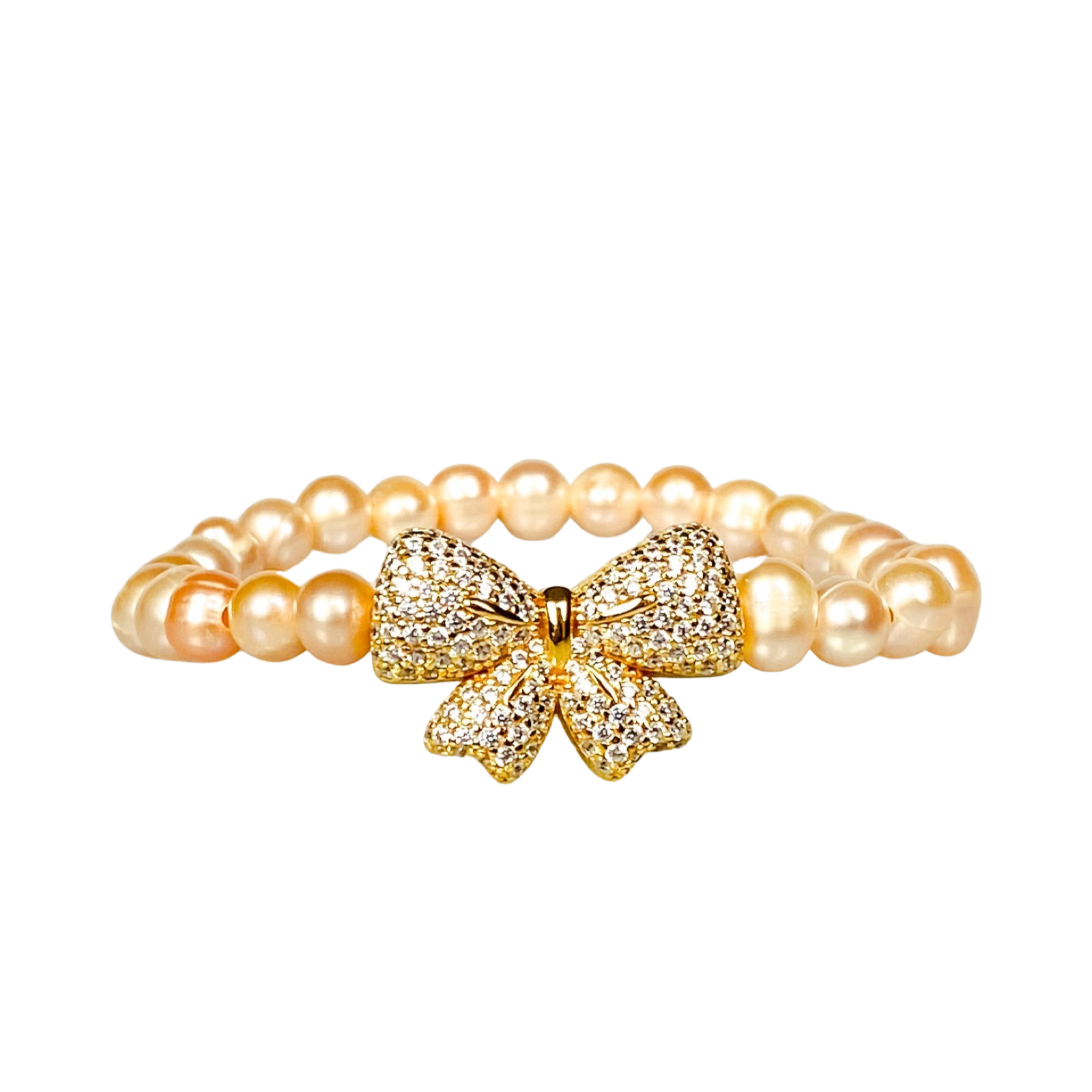 RIBBON ON PEACH PEARL ELASTIC BRACELET