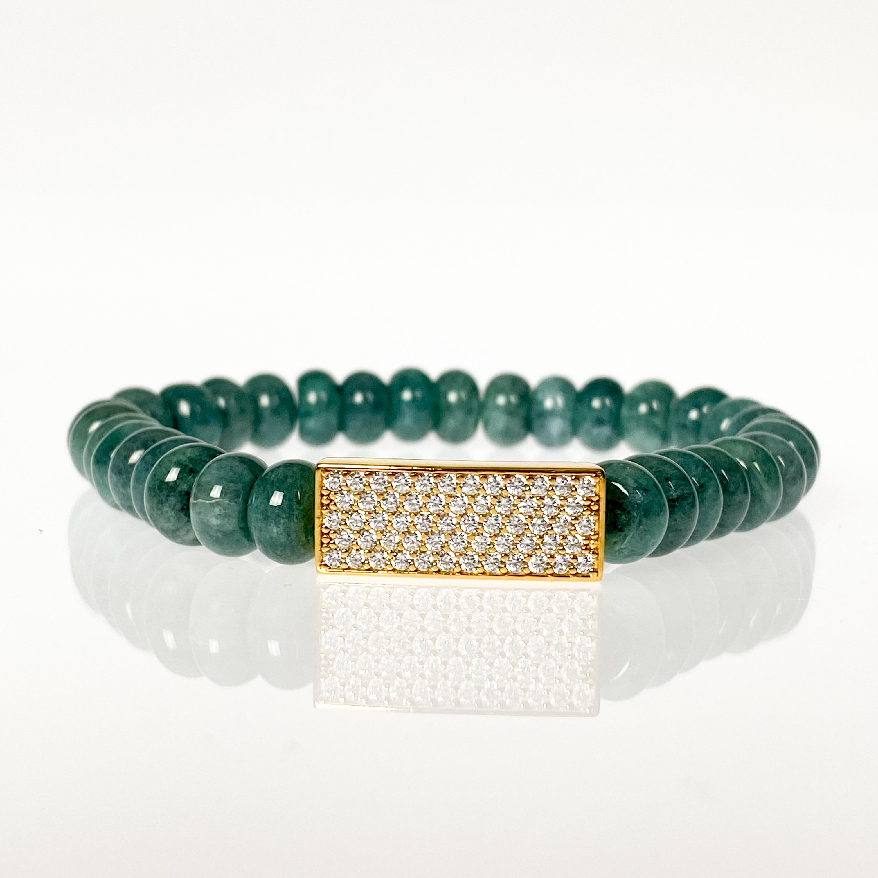 CRYSTAL BAR ON LAUREL GREEN ELASTIC BRACELET