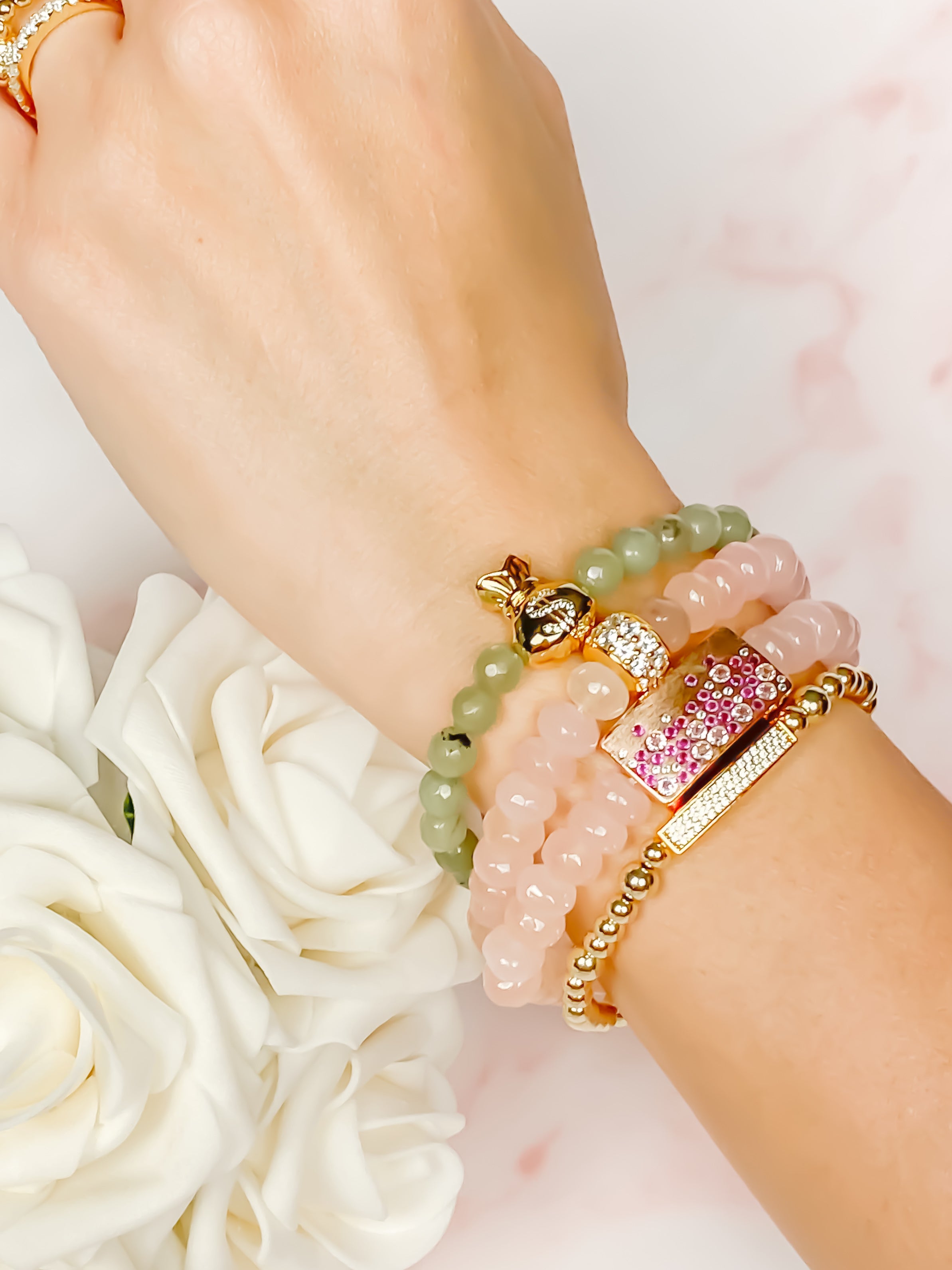 MONEY BAG ON PREHNITE ELASTIC BRACELET