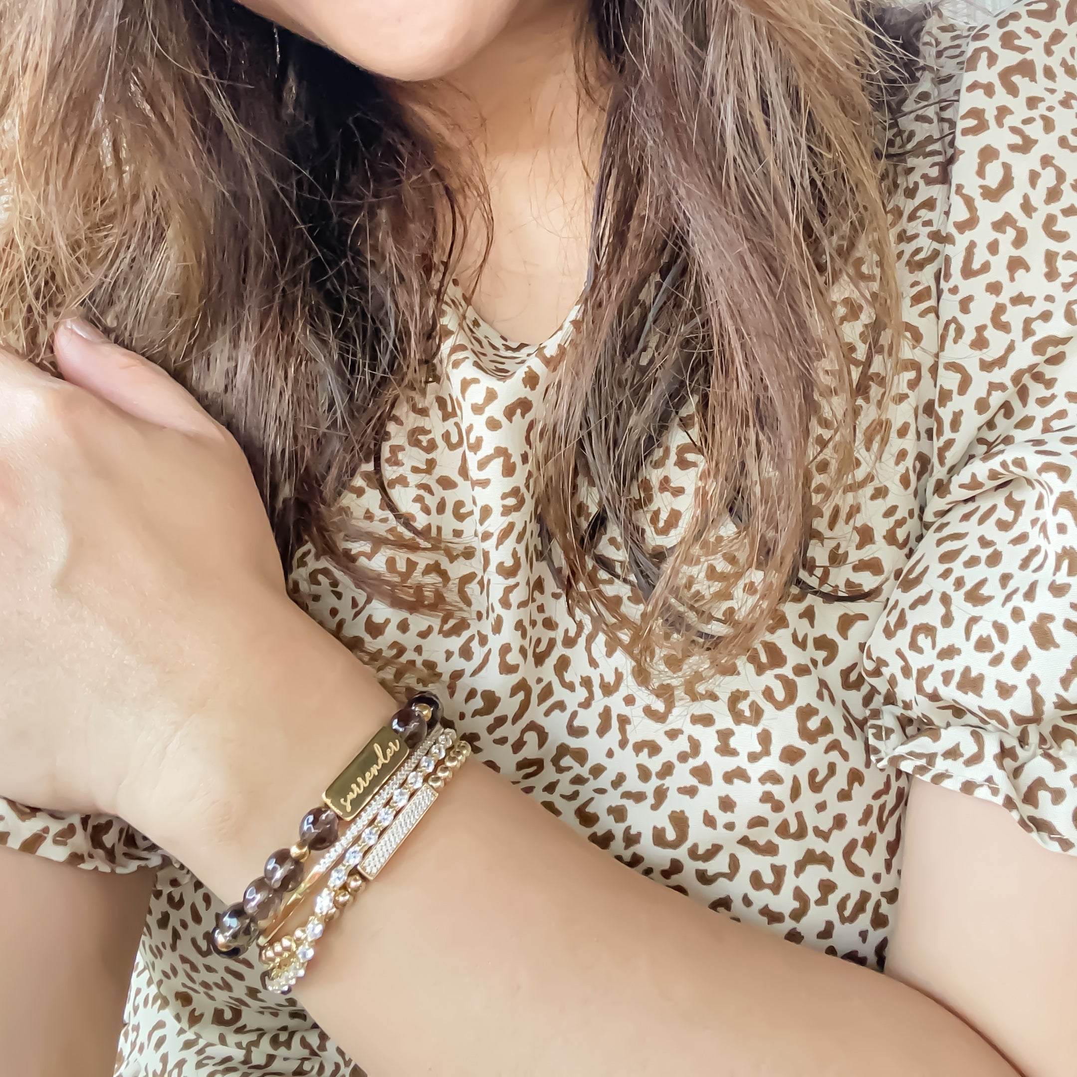 SURRENDER ON SMOKEY QUARTZ ELASTIC BRACELET