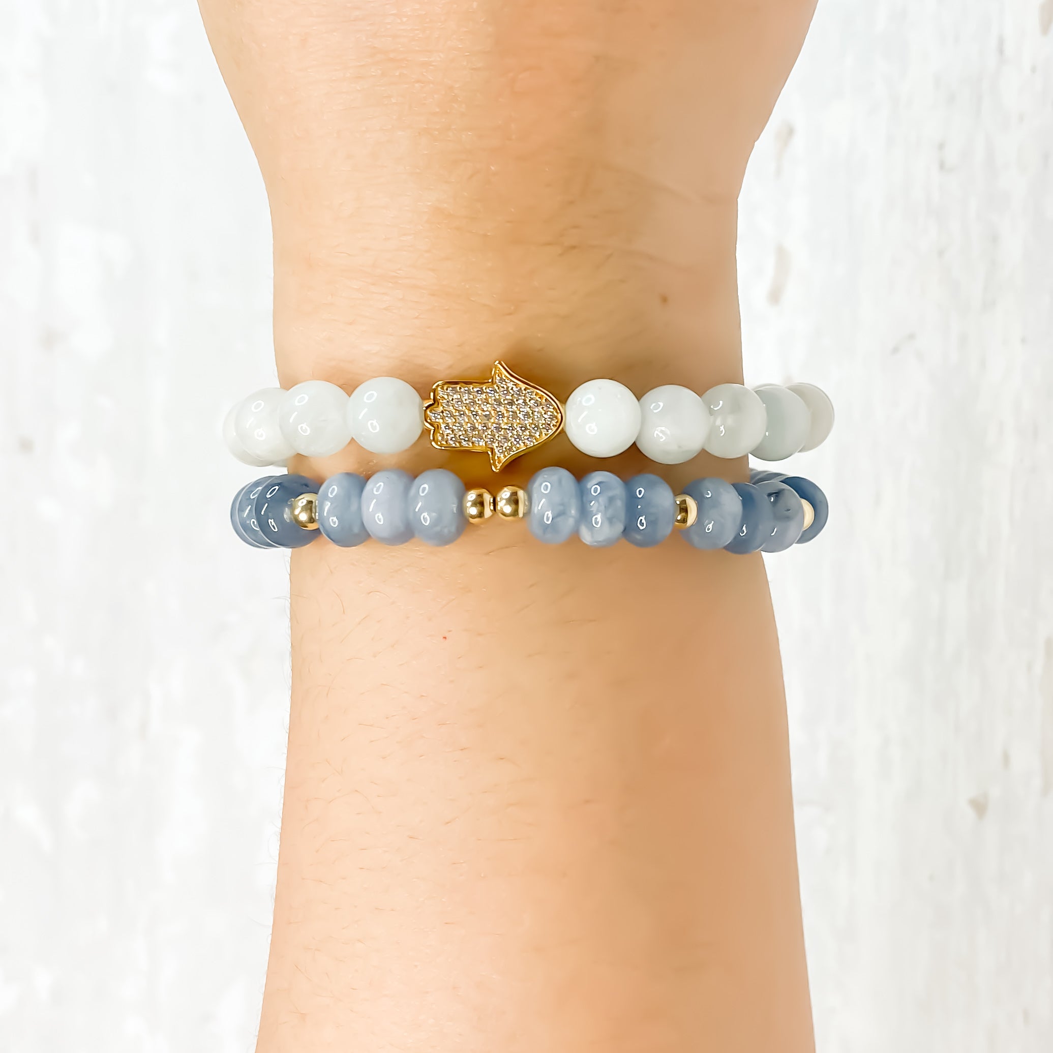 HAMSA ON AQUAMARINE ELASTIC BRACELET