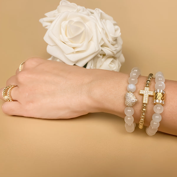 ALL IS WELL ON WHITE MOONSTONE ELASTIC BRACELET