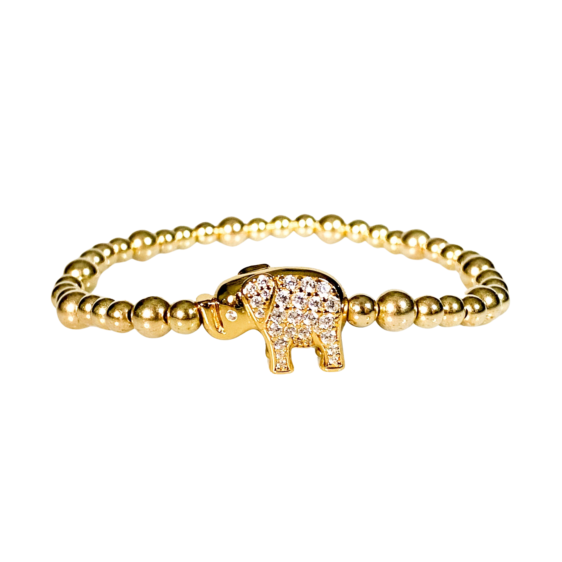ELEPHANT ON GOLD FILLED BEADS ELASTIC BRACELET
