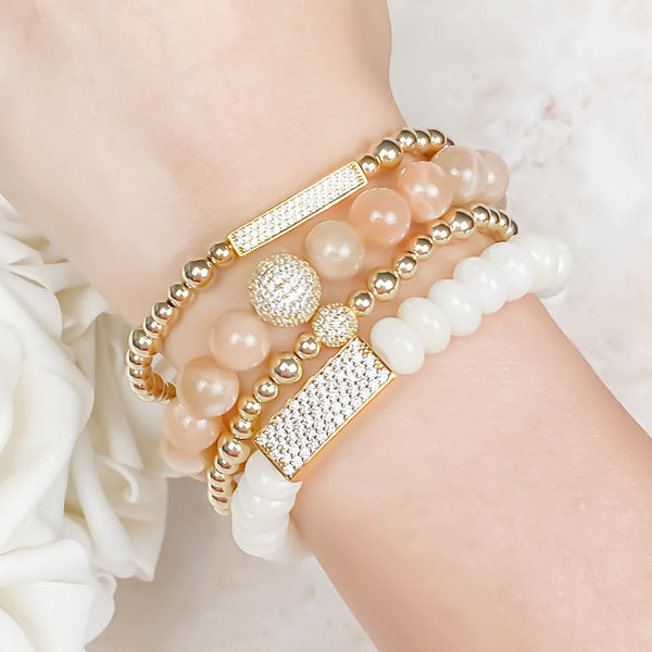 CRSYTAL BALL ON SUNSTONE ELASTIC BRACELET