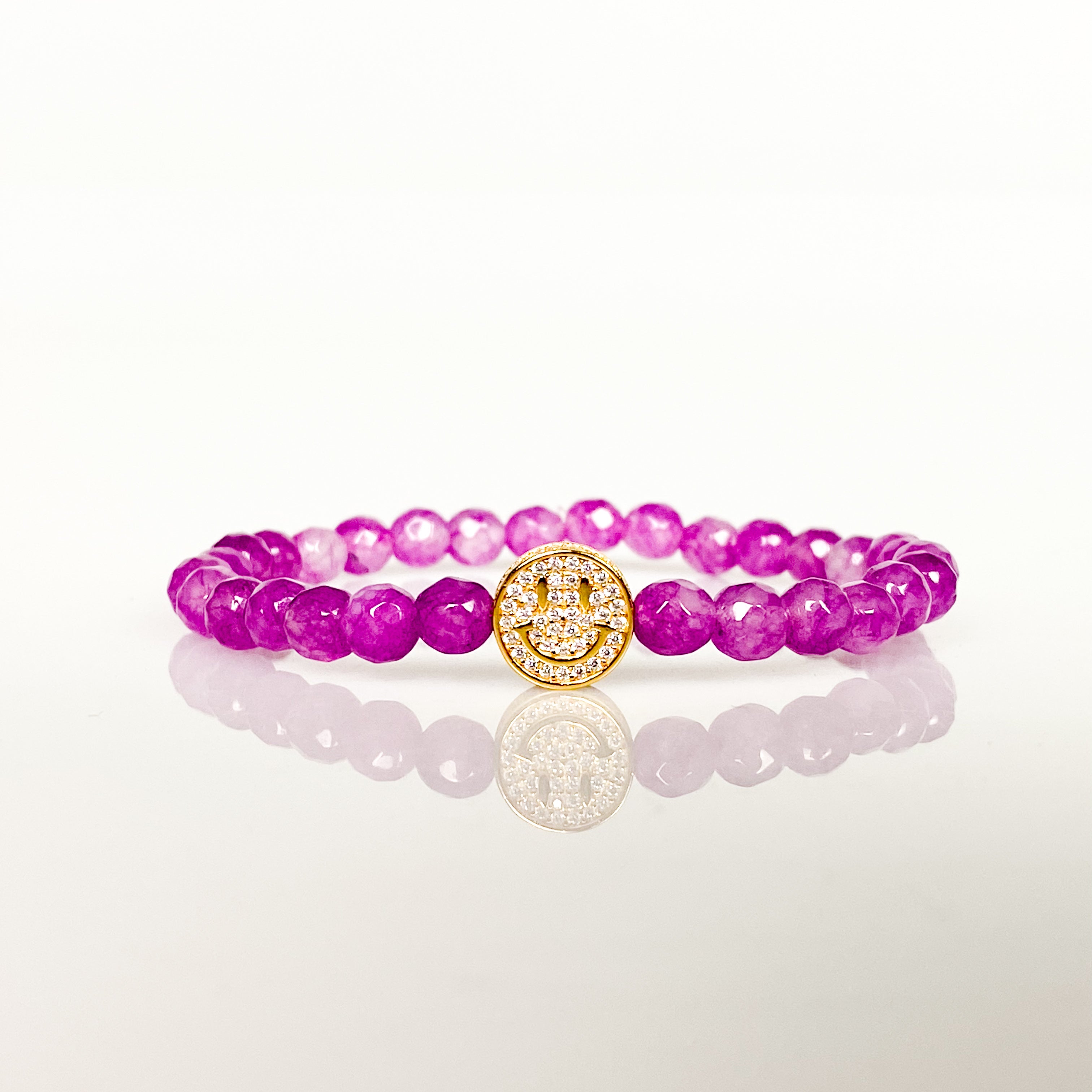 SMILEY FACE ON ROSE VIOLET ELASTIC BRACELET