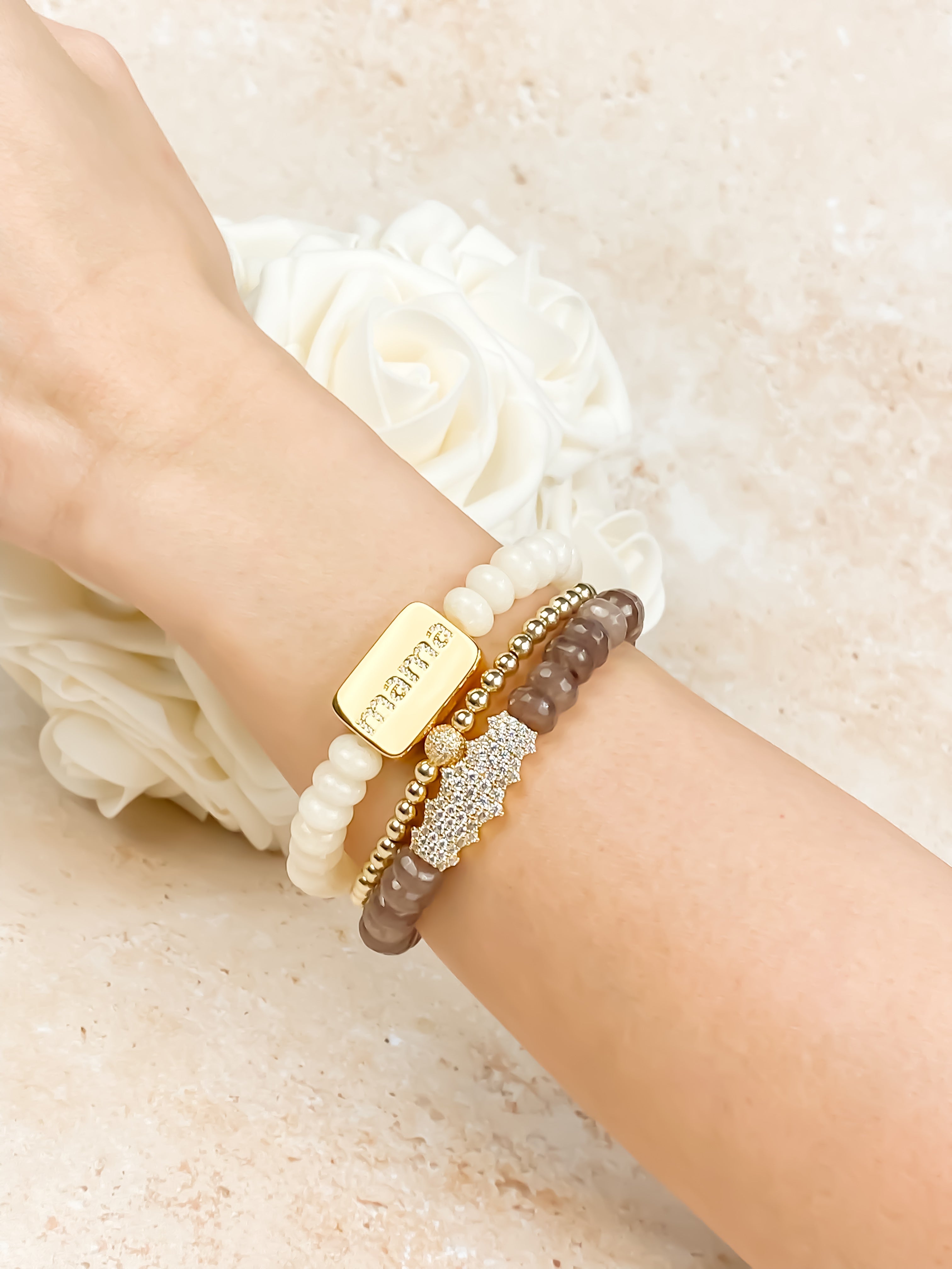 CLUSTER BAR ON EARL GREY ELASTIC BRACELET