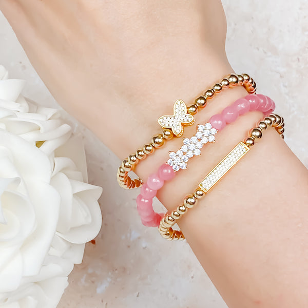 BUTTERFLY ON GOLD FILLED BEADS ELASTIC BRACELET