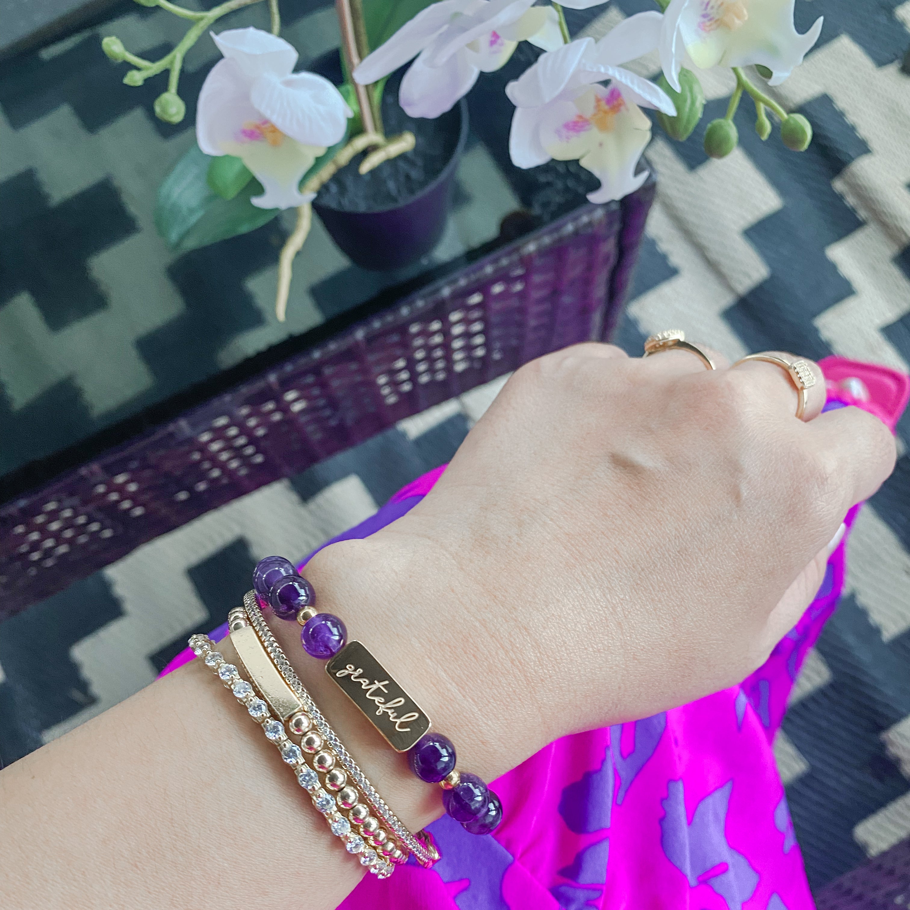 GRATEFUL ON AMETHYST ELASTIC BRACELET