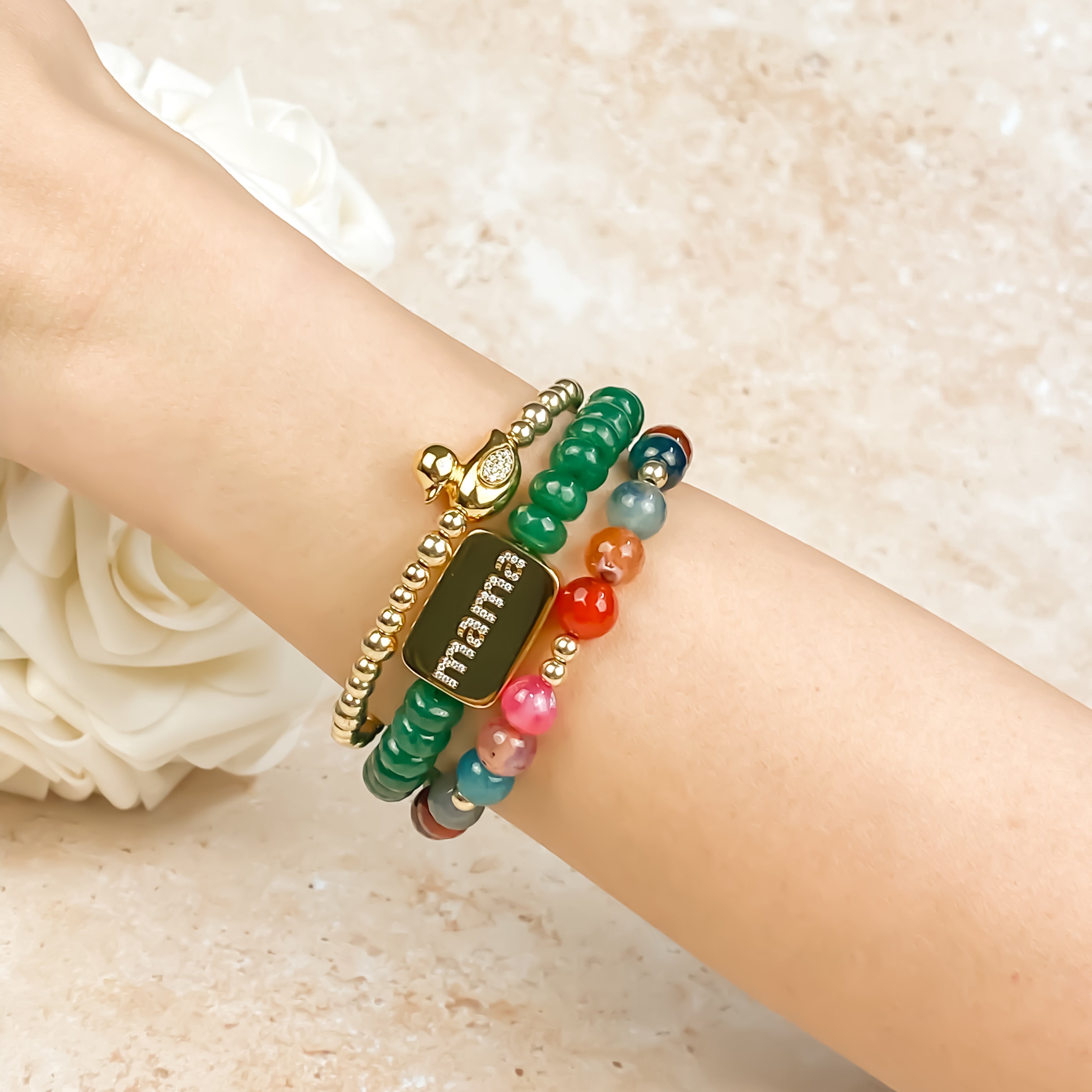 DUCK ON GOLD FILLED BEADS ELASTIC BRACELET