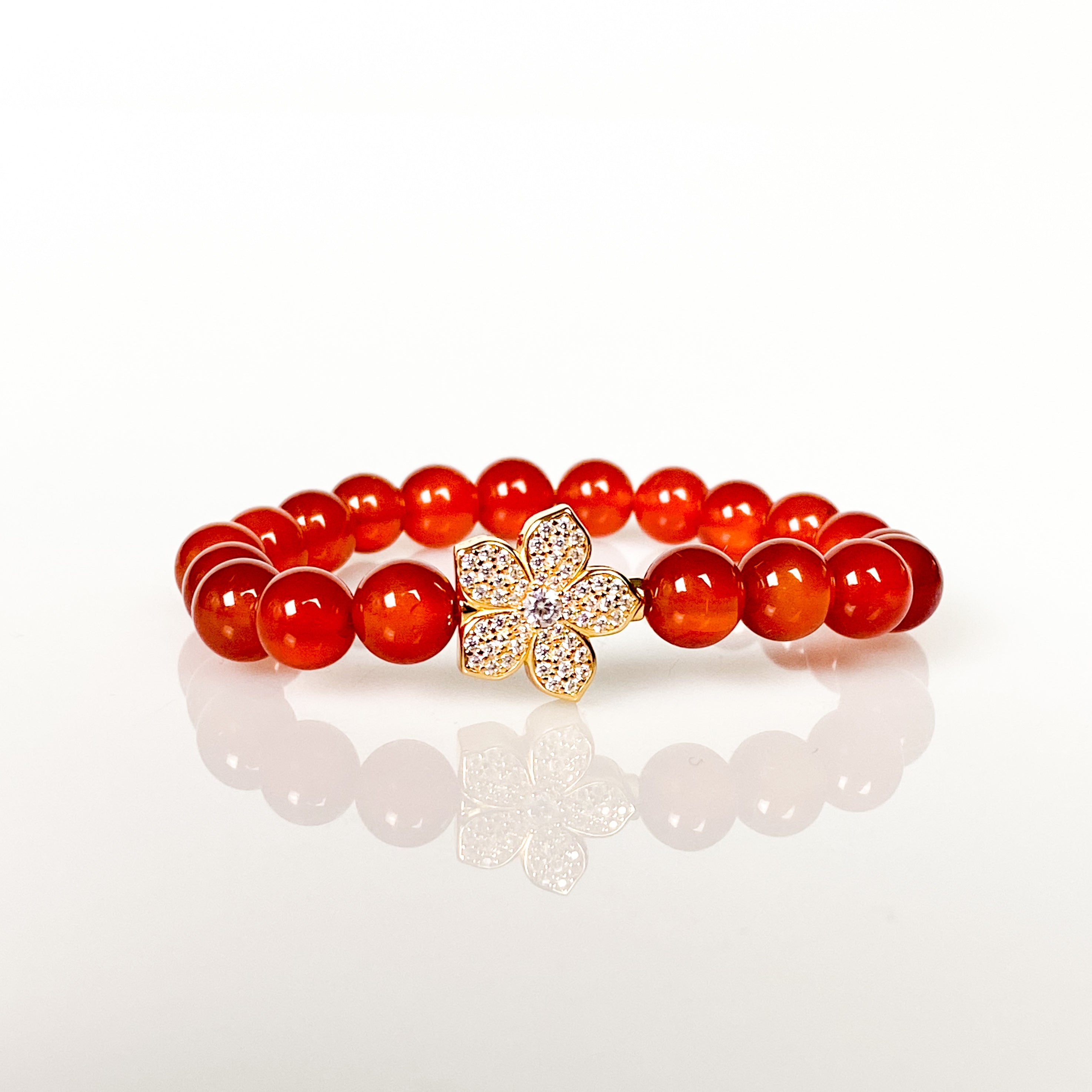HIBISCUS ON CARNELIAN ELASTIC BRACELET