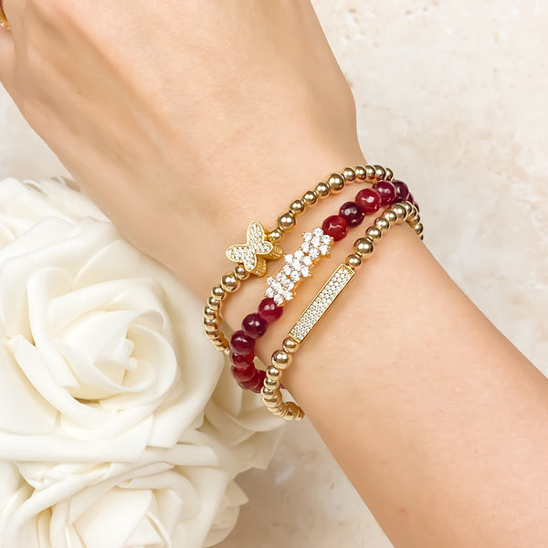 ROSITAS ON POMEGRANATE JADE ELASTIC BRACELET
