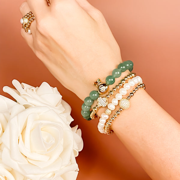 MONEY BAG ON GREEN AVENTURINE ELASTIC BRACELET