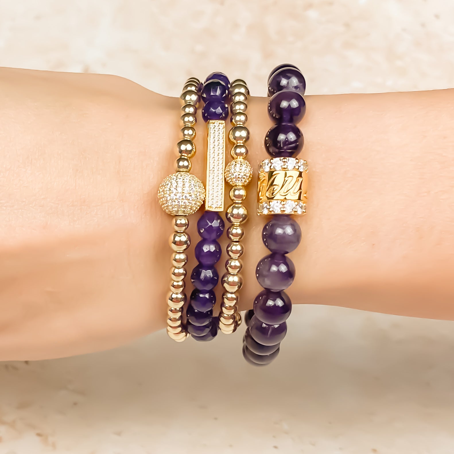 ALL IS WELL ON AMETHYST ELASTIC BRACELET