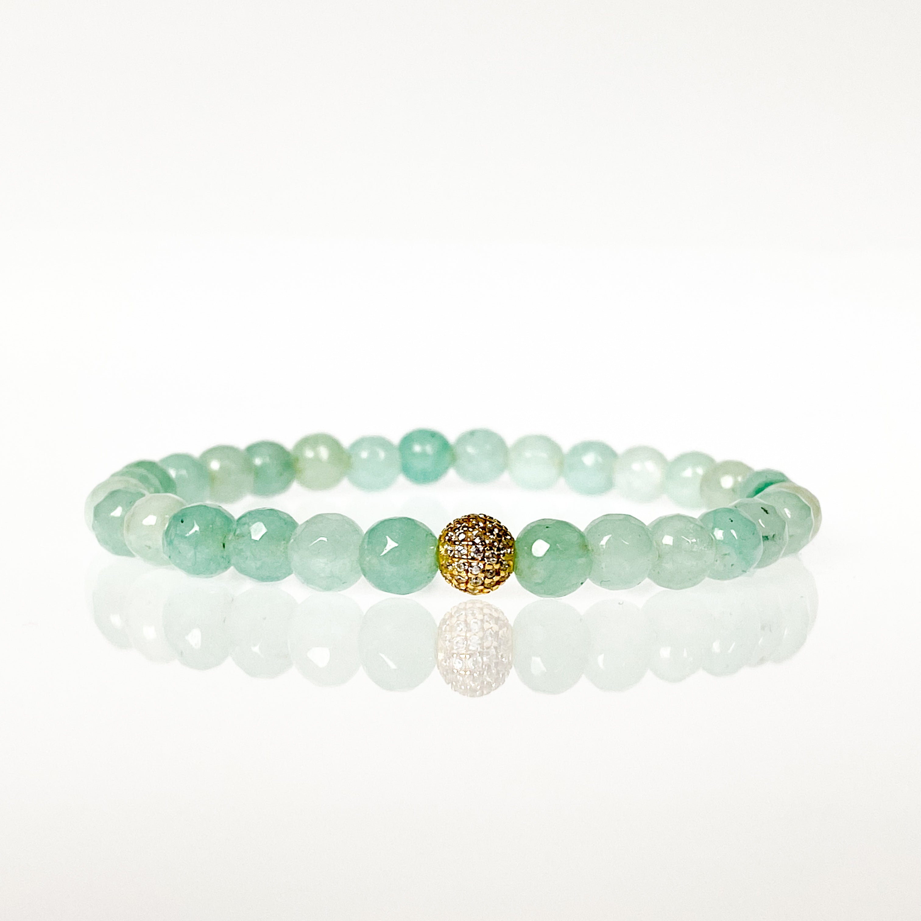 MINI CRYSTAL BALL ON BEACH GLASS ELASTIC BRACELET