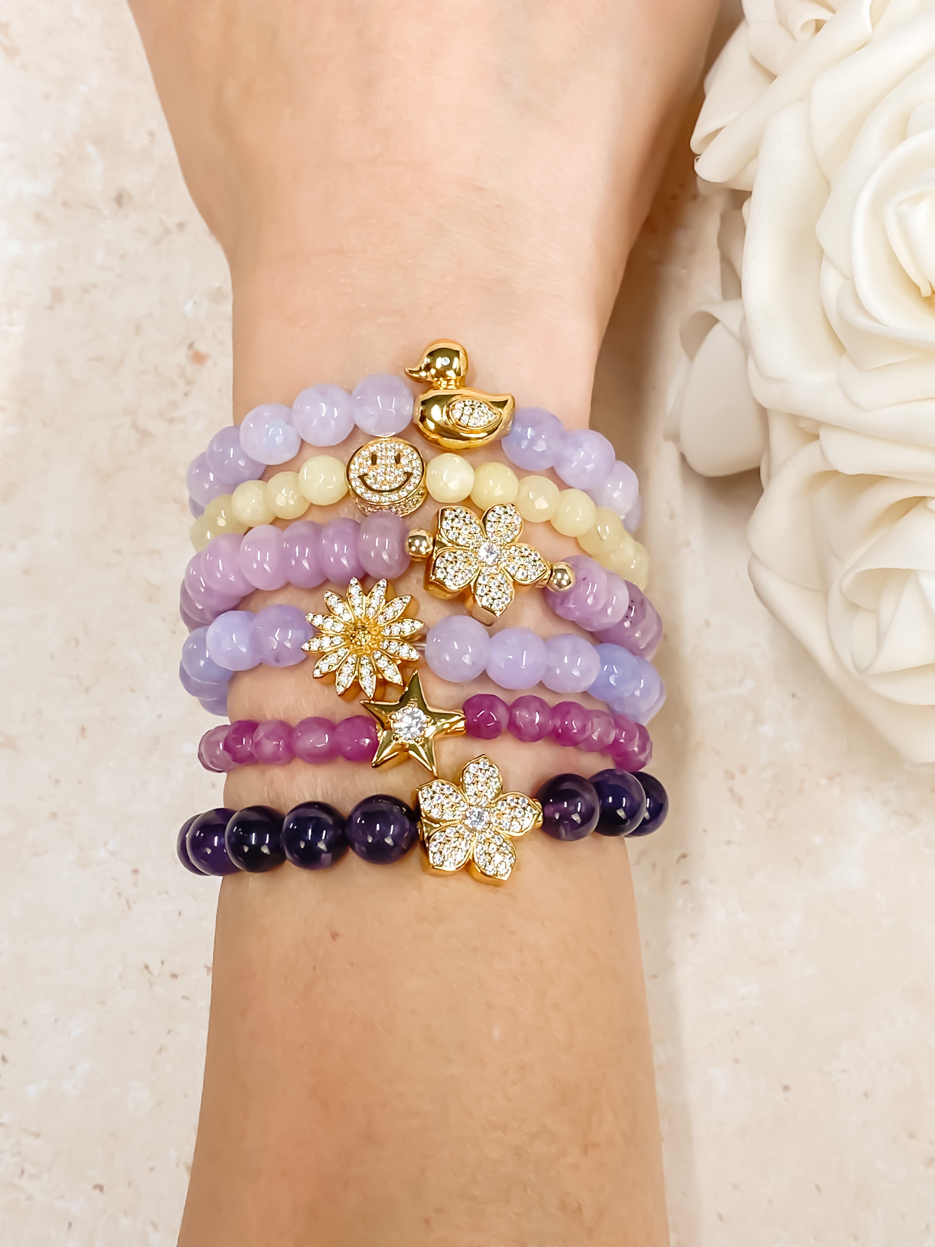 DUCK ON PURPLE ROSE ELASTIC BRACELET