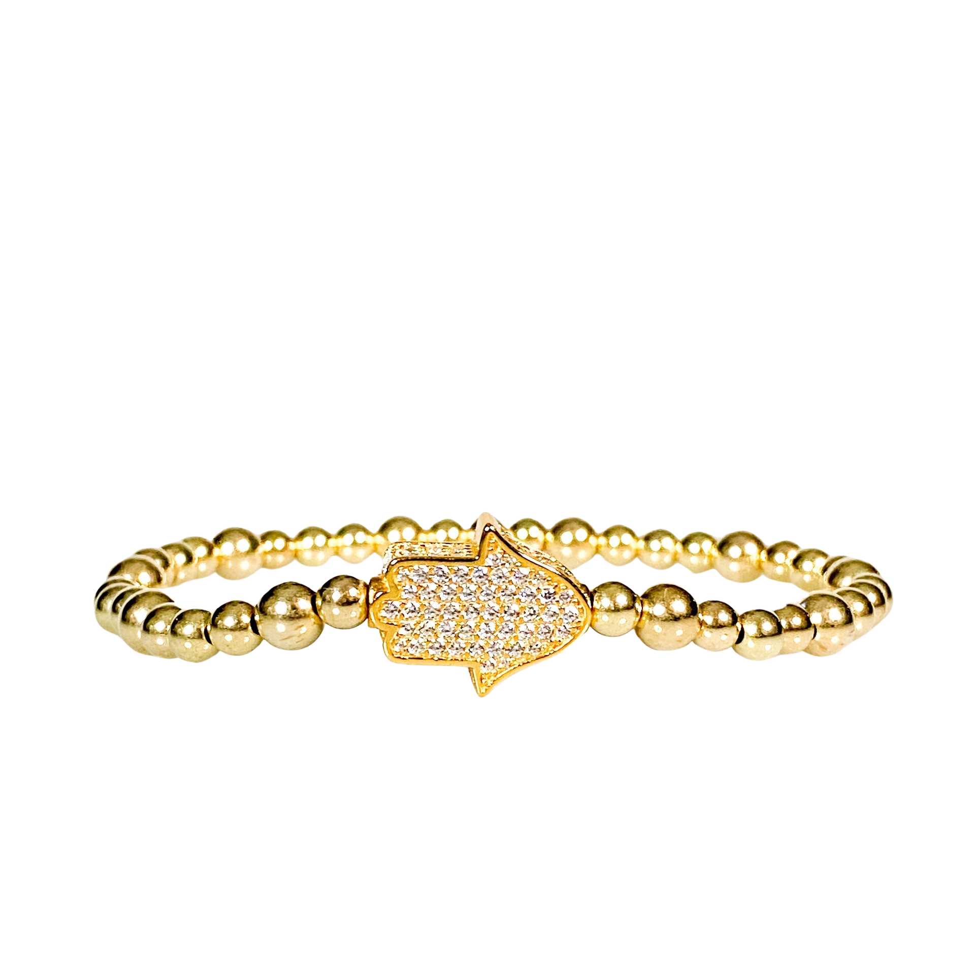 HAMSA ON GOLD FILLED BEADS ELASTIC BRACELET