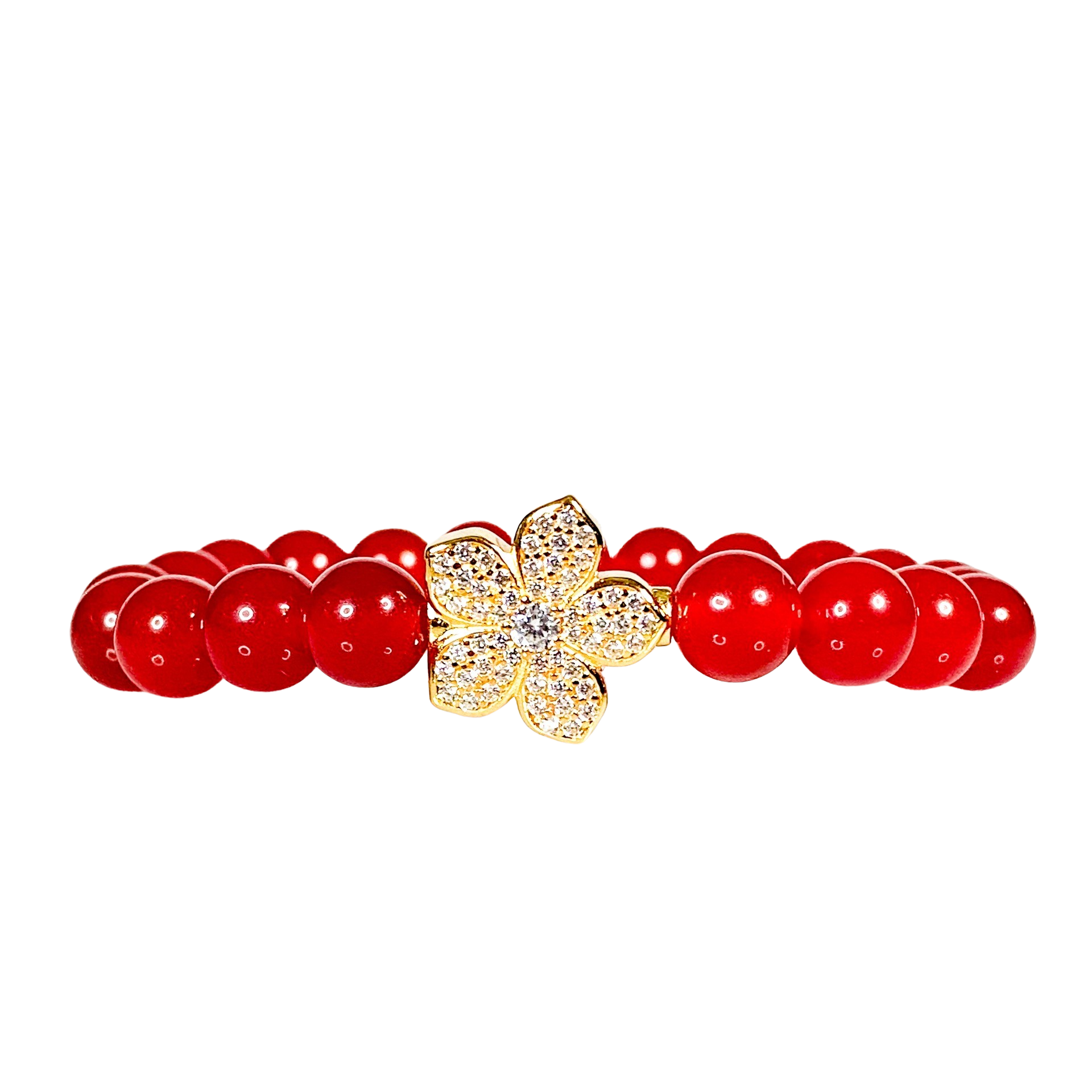 HIBISCUS ON CARNELIAN ELASTIC BRACELET
