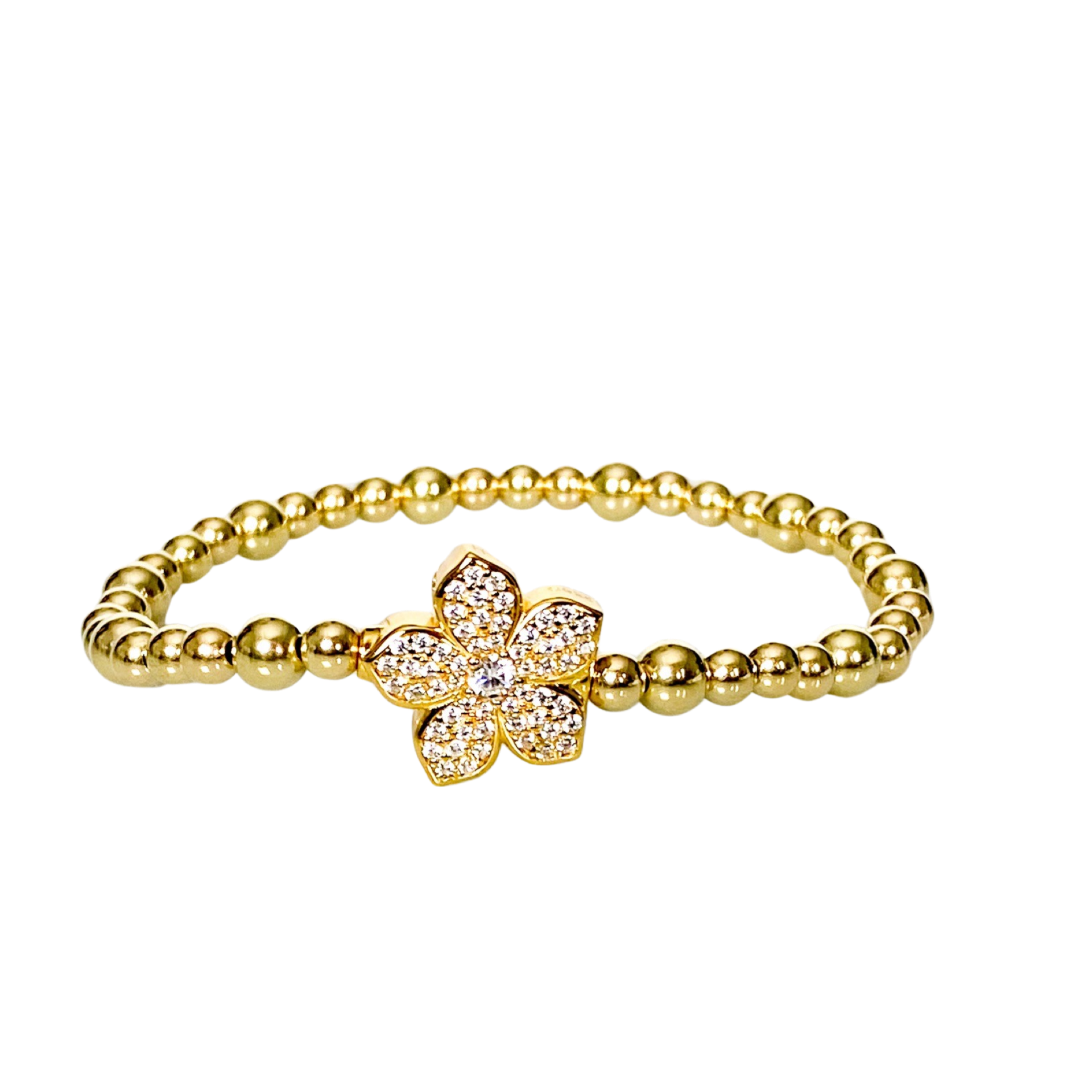 HIBISCUS ON GOLD FILLED BEADS ELASTIC BRACELET