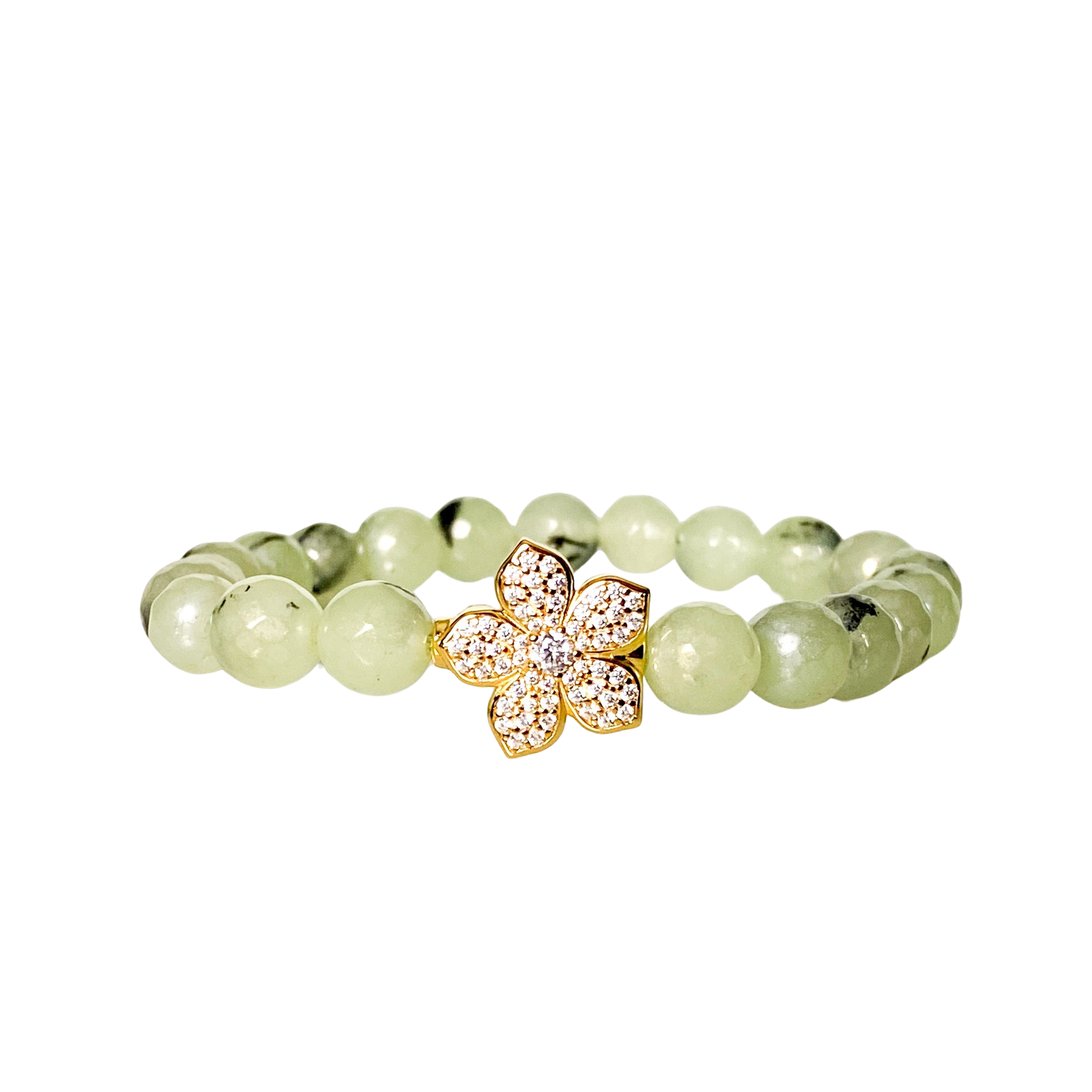 HIBISCUS ON PREHNITE ELASTIC BRACELET