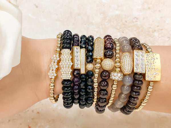 BARREL ON GRAY AGATE ELASTIC BRACELET
