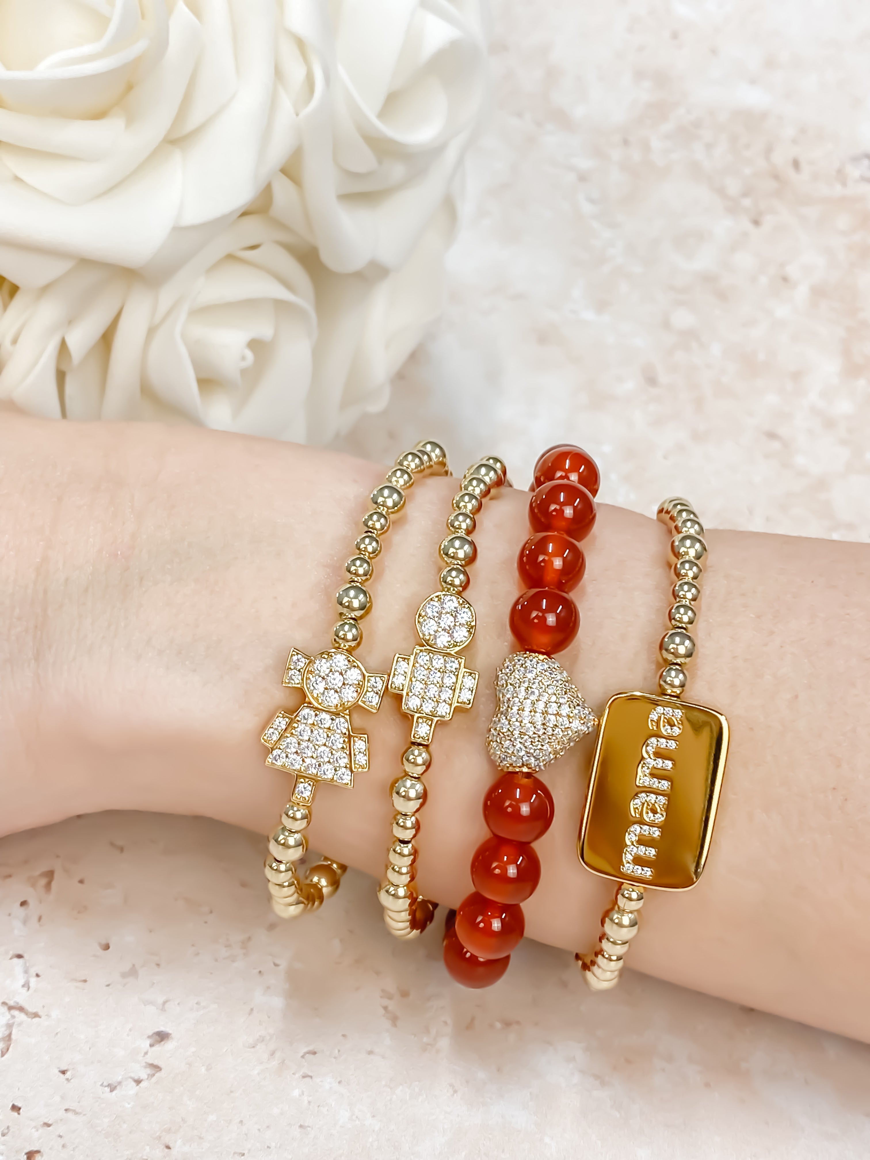 BOY CHARM ON GOLD FILLED BEADS ELASTIC BRACELET