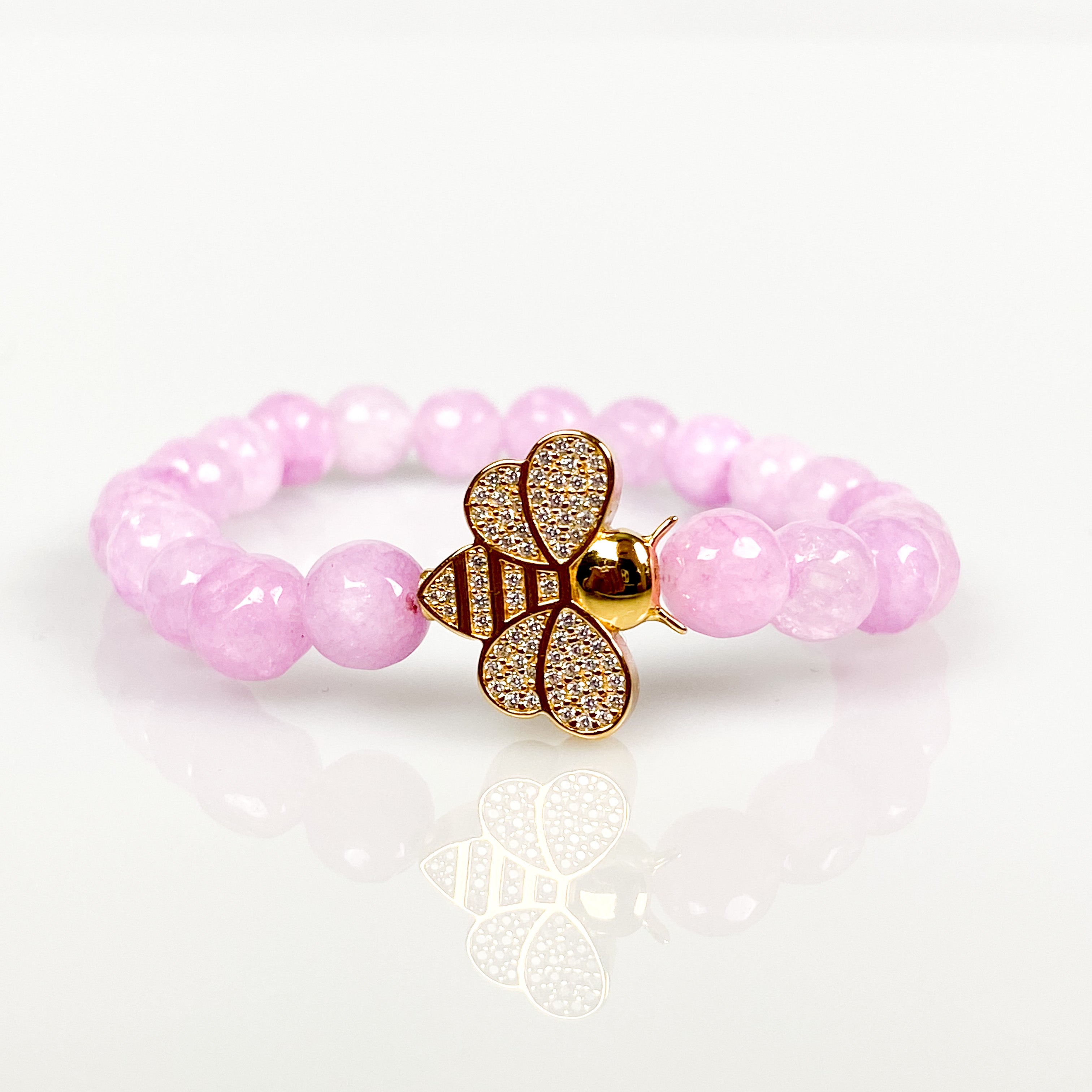 BEE ON LAVENDER JADE ELASTIC BRACELET