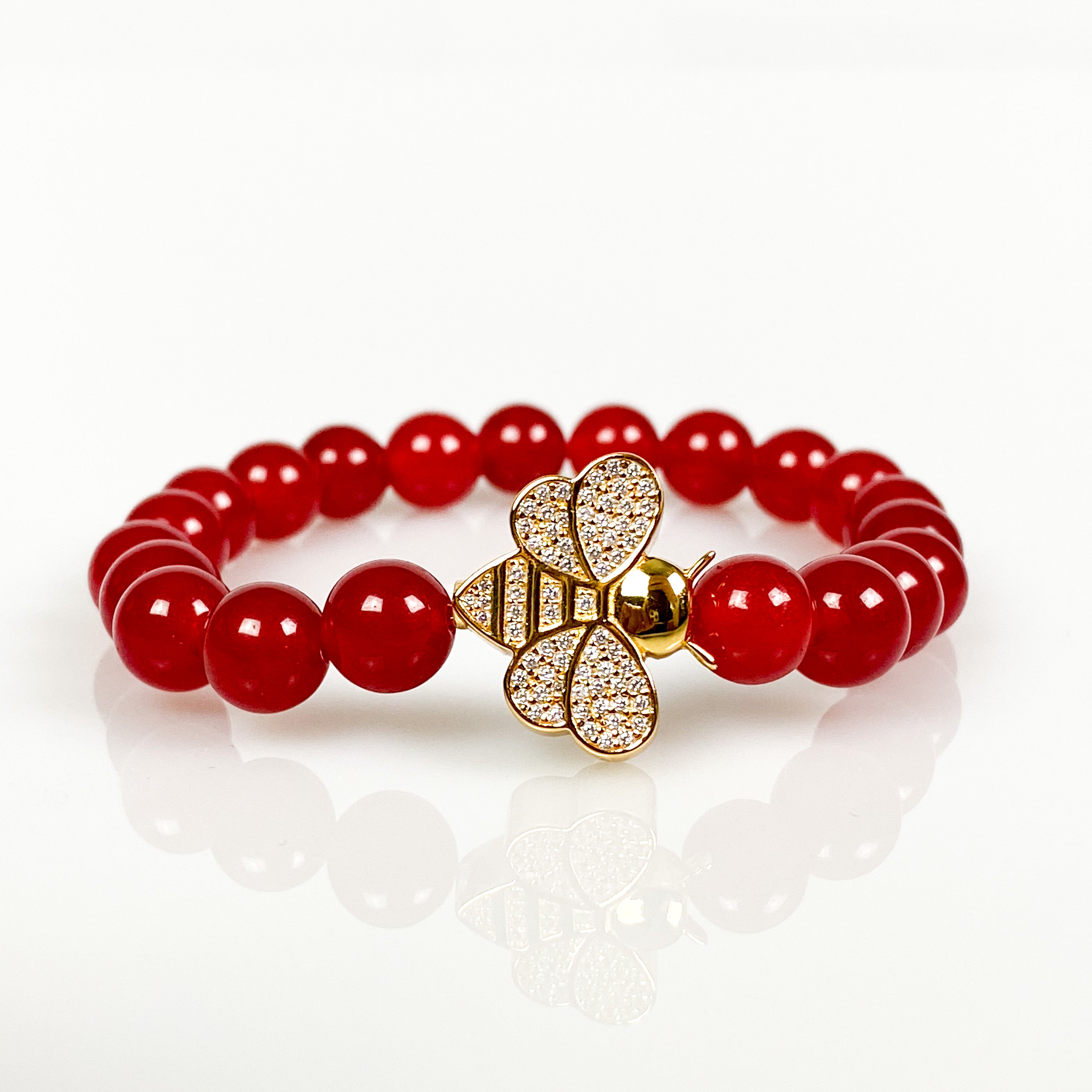 BEE ON CARNELIAN ELASTIC BRACELET