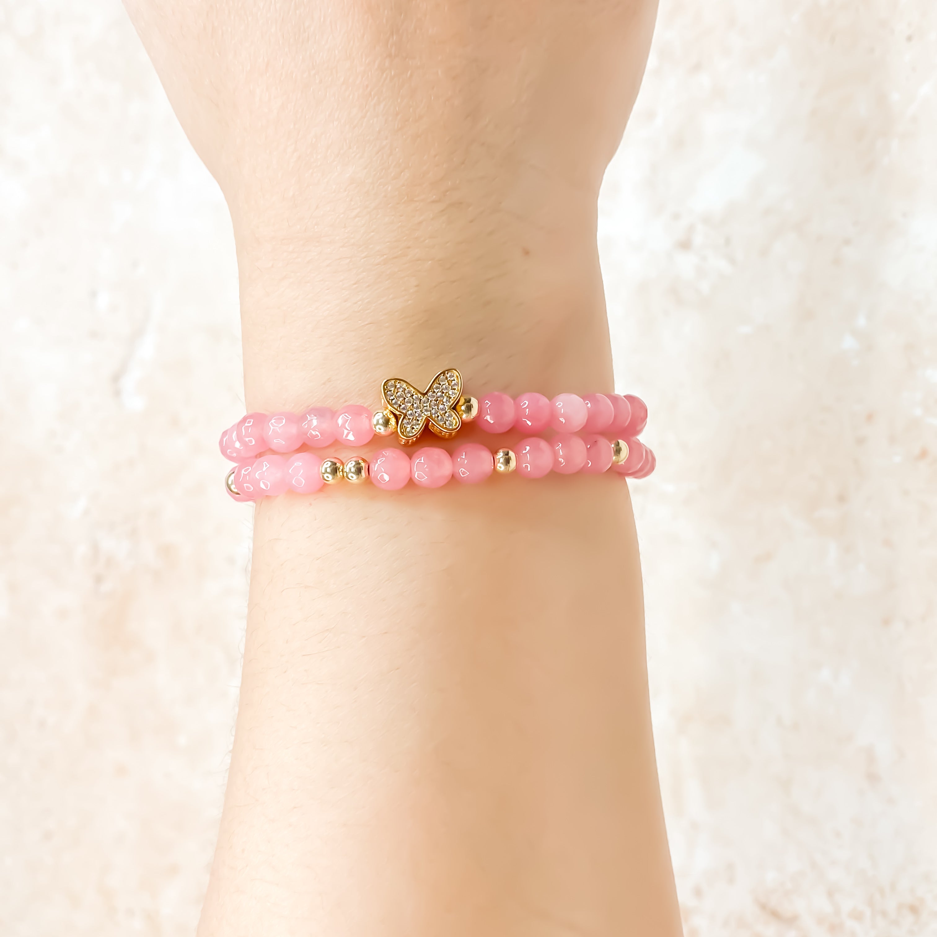 BUTTERFLY ON PINK LEMONADE ELASTIC BRACELET