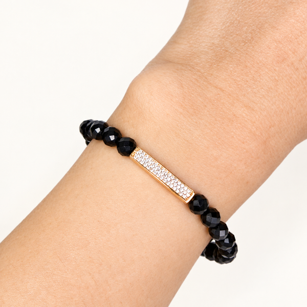 MINI CRYSTAL BAR ON BLACK ONYX BRACELET