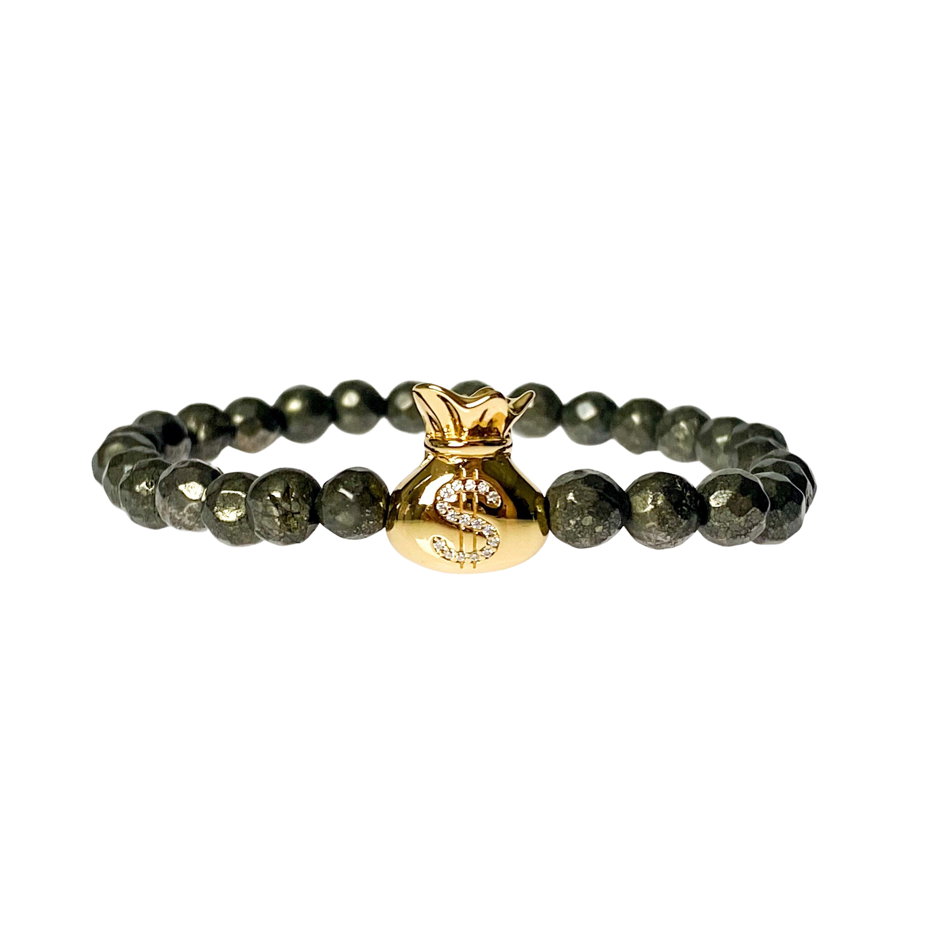 MONEY BAG ON PYRITE ELASTIC BRACELET