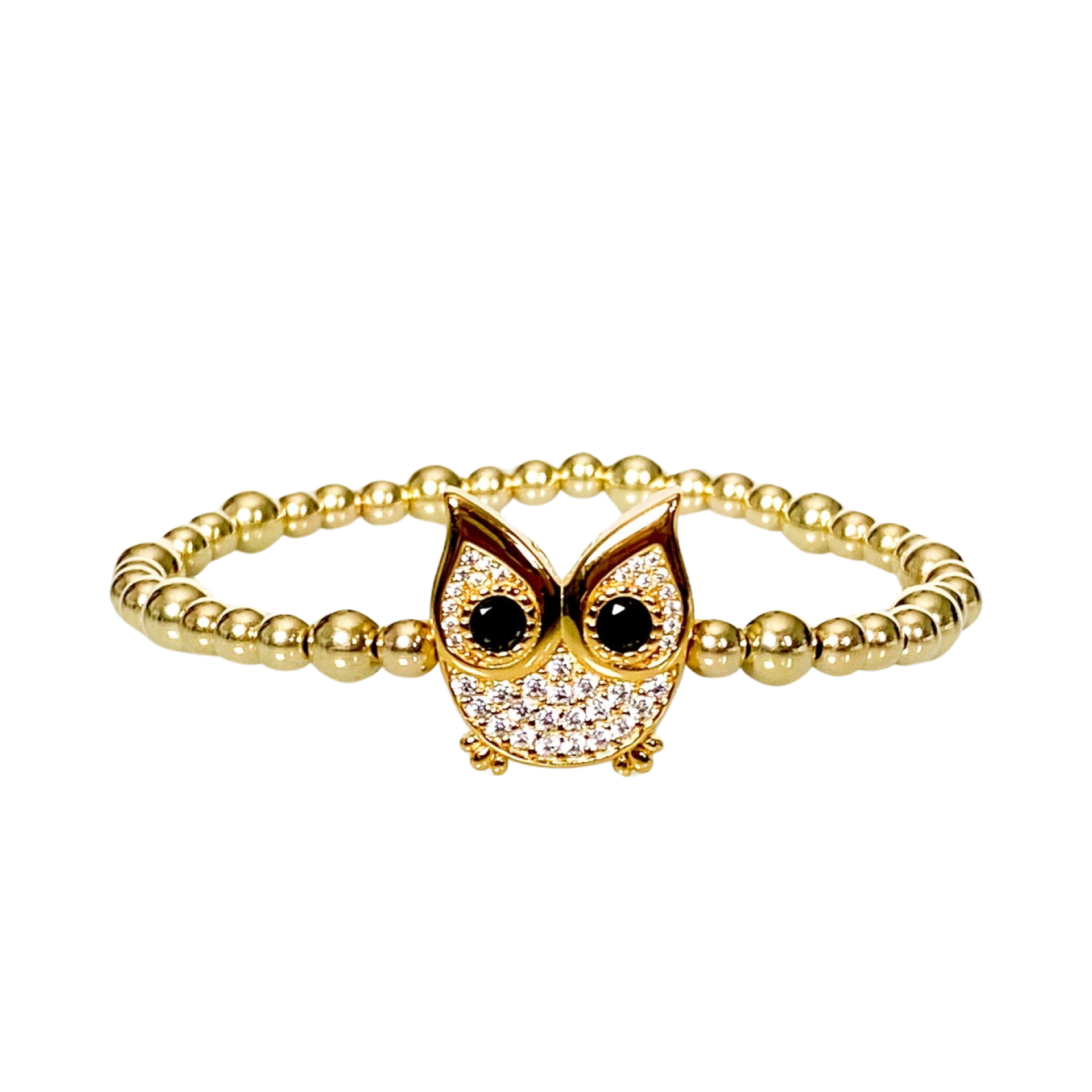 OWL ON GOLD FILLED BEADS ELASTIC BRACELET