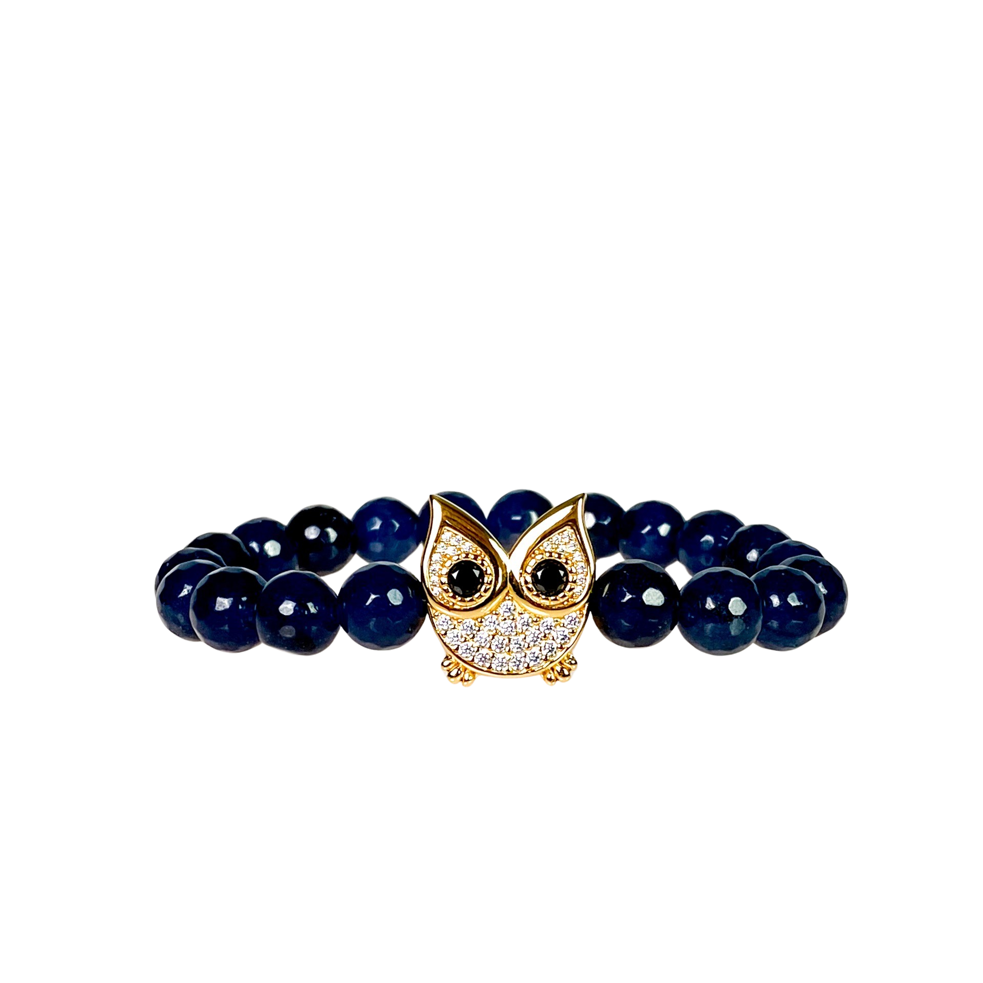 OWL ON NAVY JADE ELASTIC BRACELET