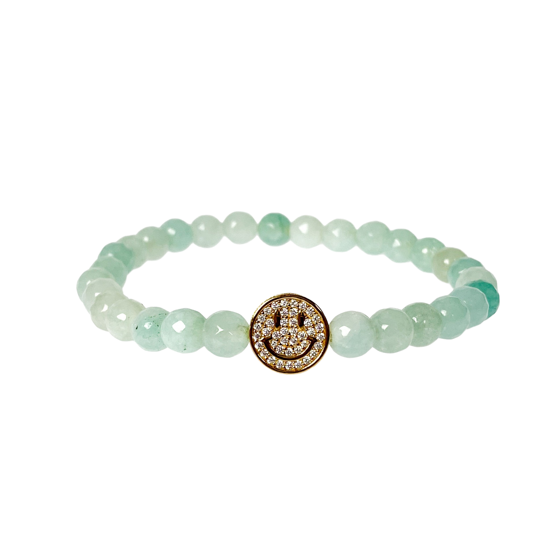 SMILEY FACE ON BEACH GLASS ELASTIC BRACELET