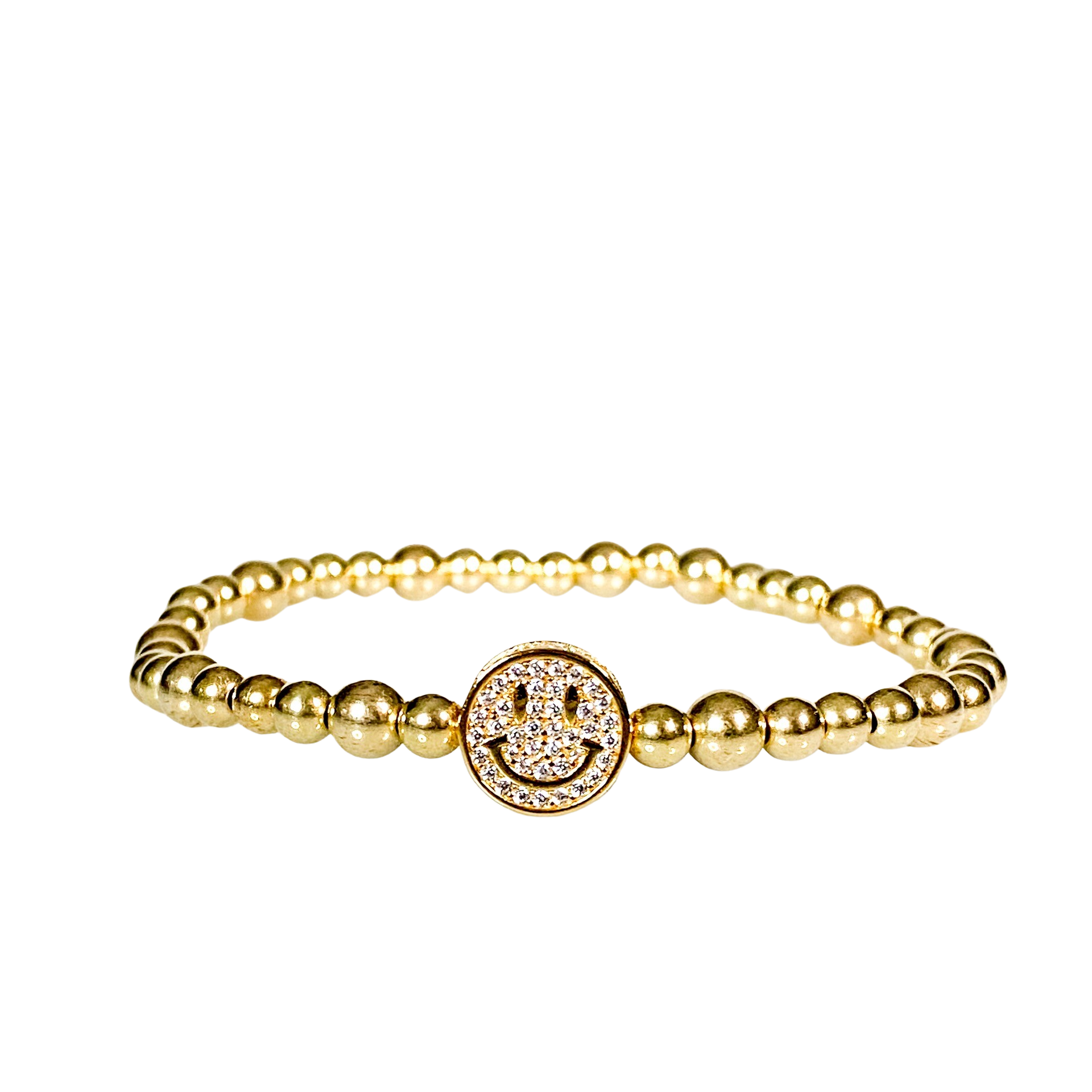 SMILEY FACE ON GOLD FILLED BEADS ELASTIC BRACELET