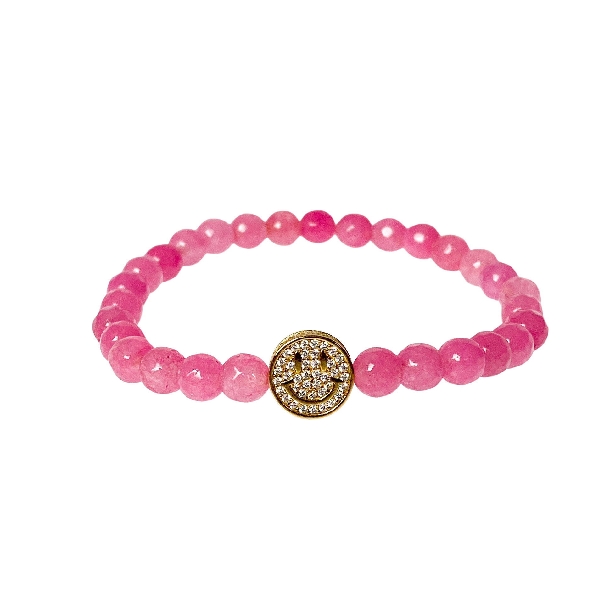 SMILEY FACE ON PINK LEMONADE ELASTIC BRACELET