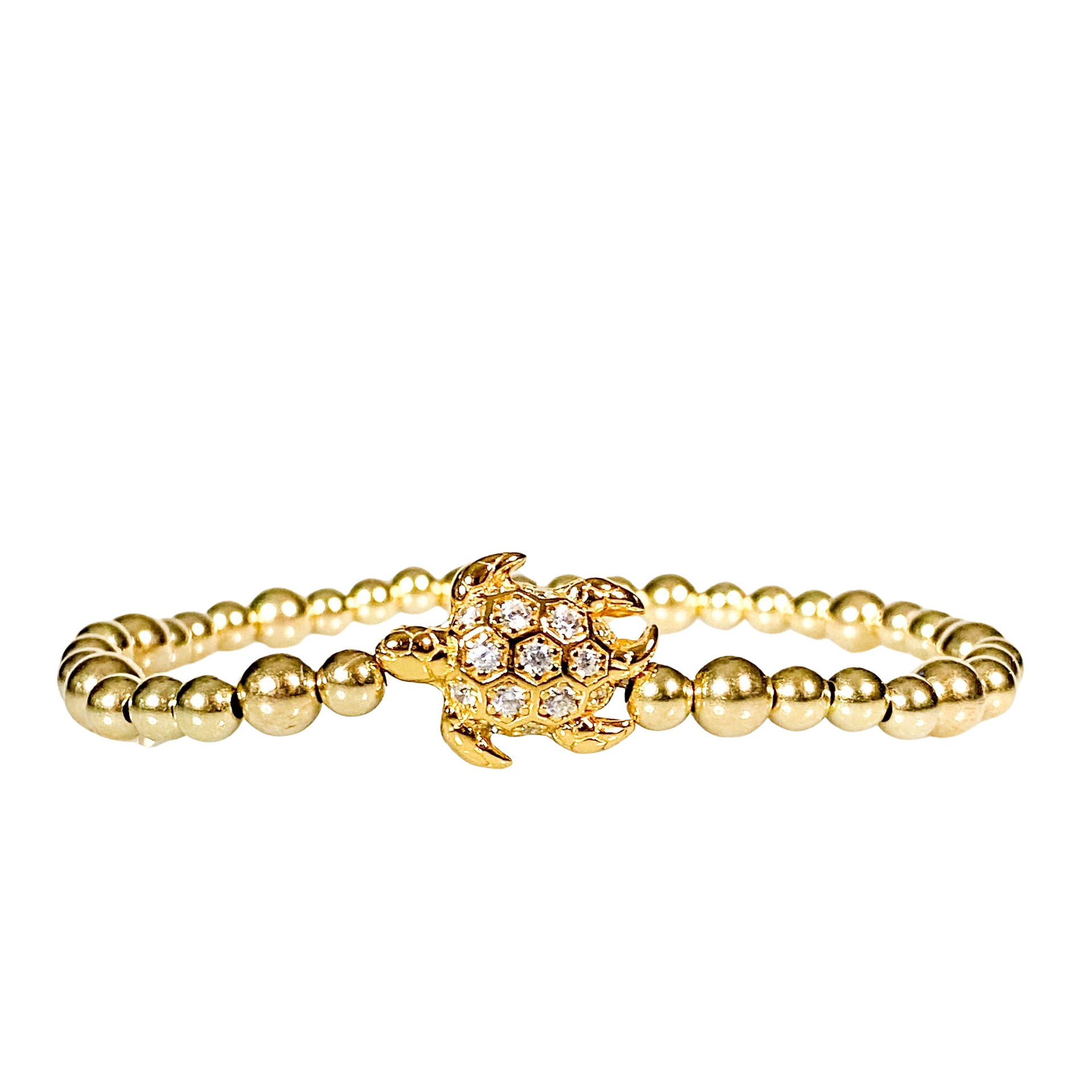 TURTLE ON GOLD FILLED BEADS ELASTIC BRACELET