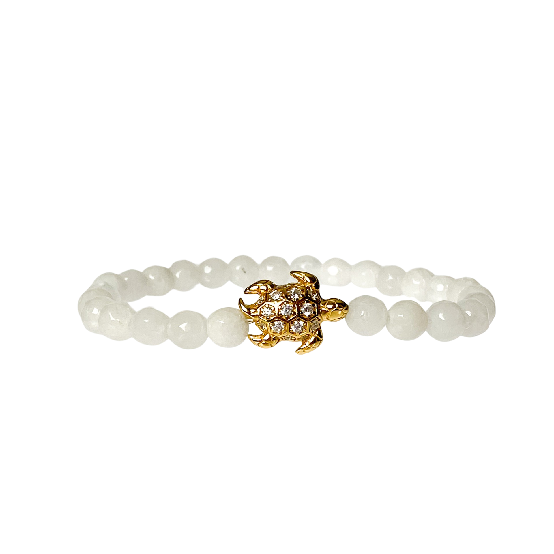 TURTLE ON WHITE JADE ELASTIC BRACELET