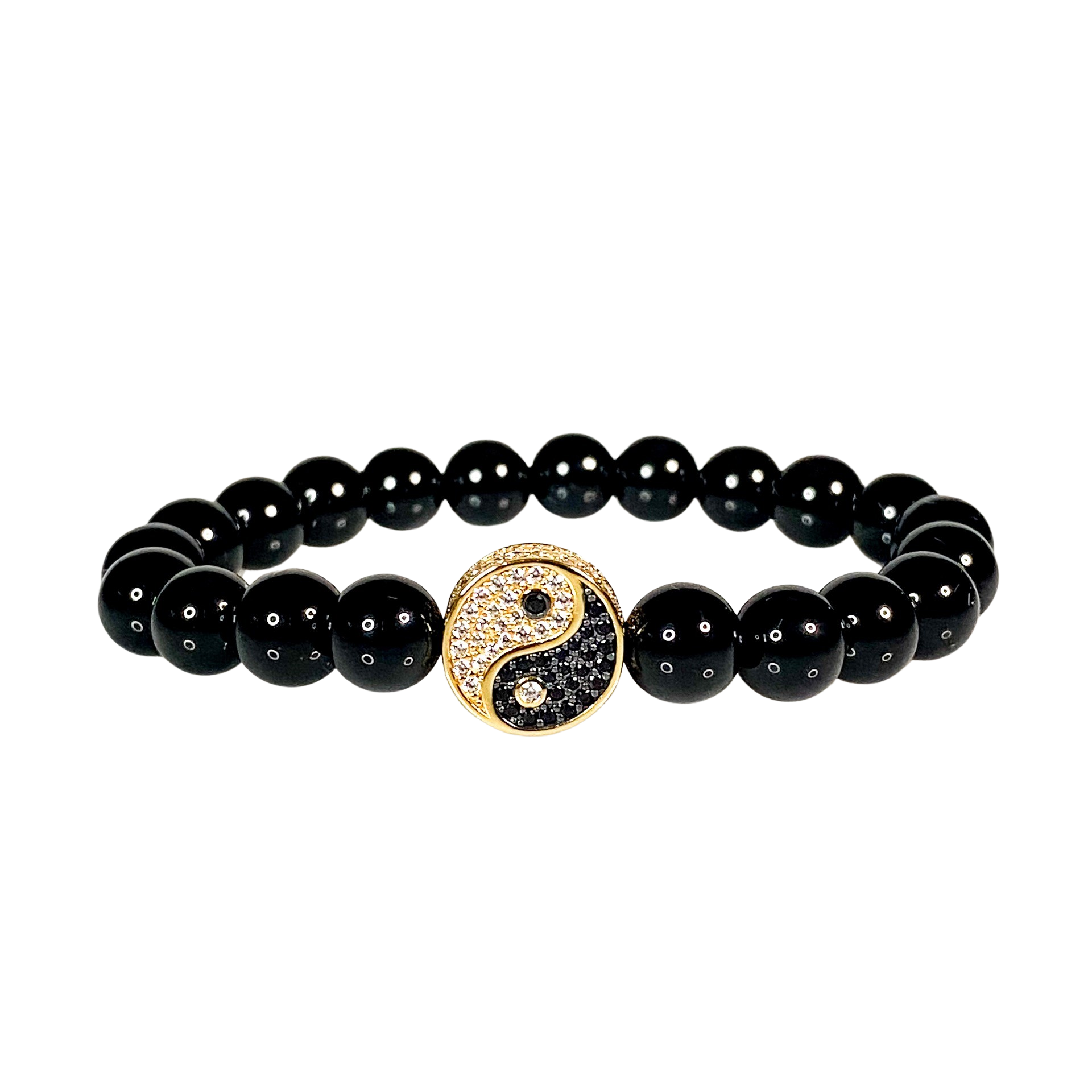 YINYANG ON BLACK AGATE ELASTIC BRACELET