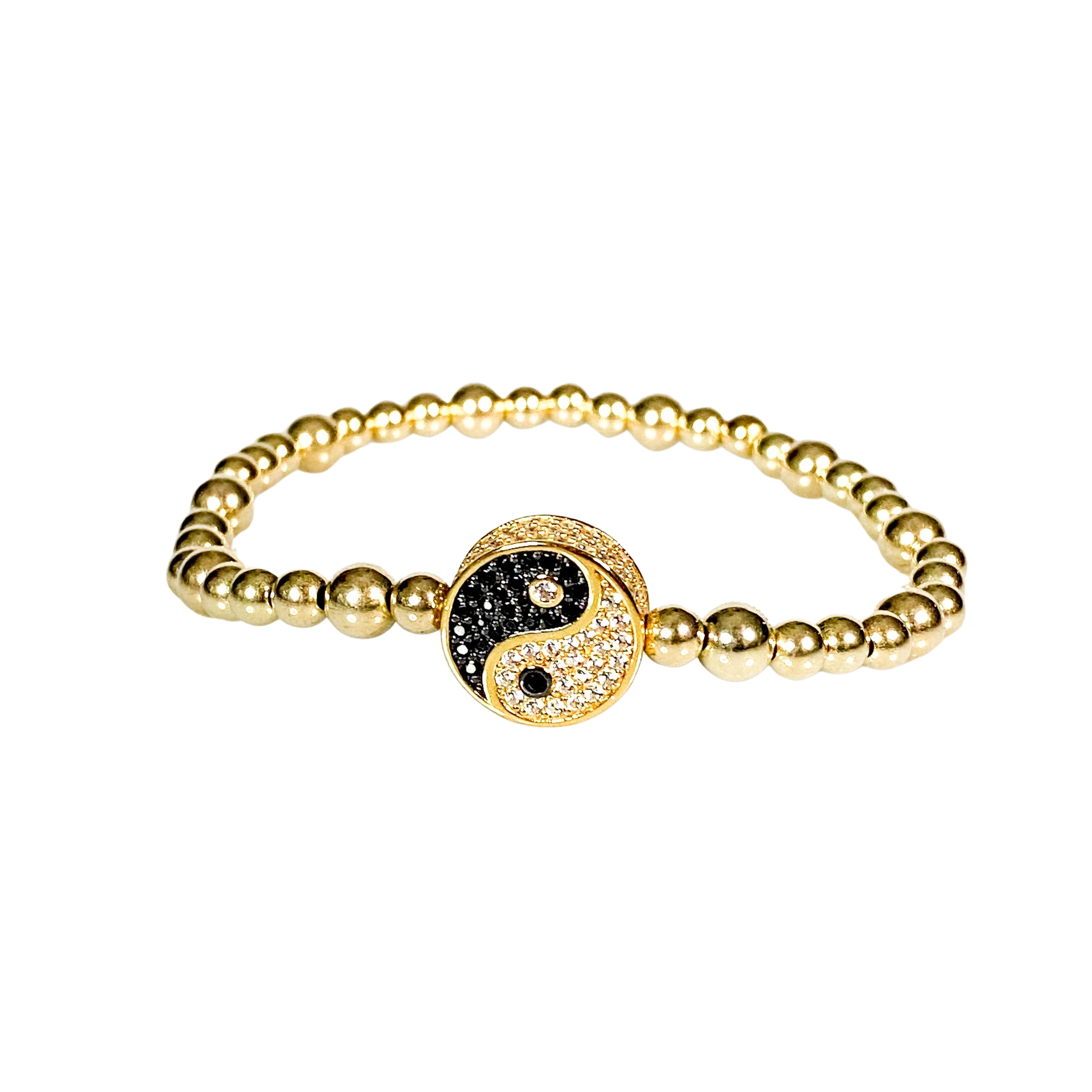 YINYANG ON GOLD FILLED BEADS ELASTIC BRACELET