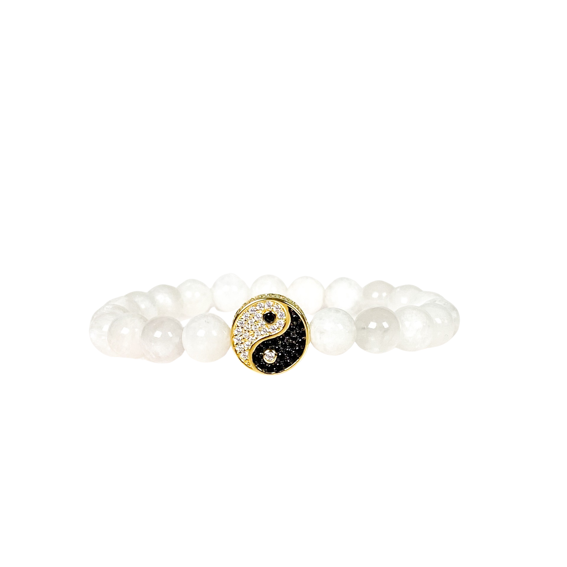 YINYANG ON WHITE MOONSTONE ELASTIC BRACELET