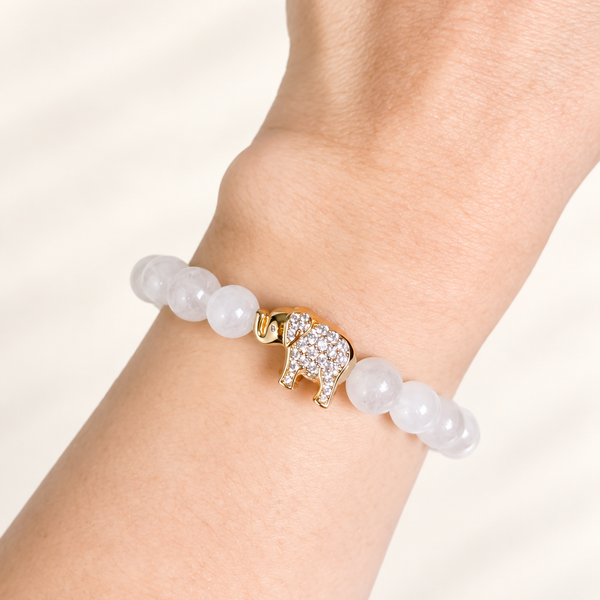 ELEPHANT ON WHITE MOONSTONE BRACELET
