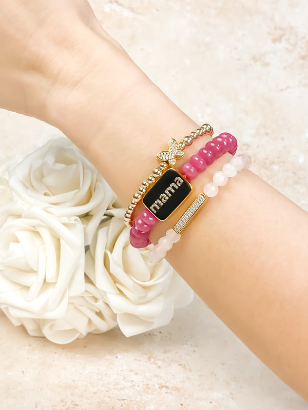 MAMA ON BEETROOT JADE ELASTIC BRACELET