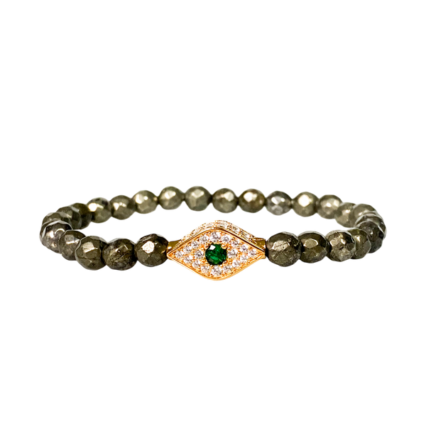 EVIL EYE ON PYRITE ELASTIC BRACELET