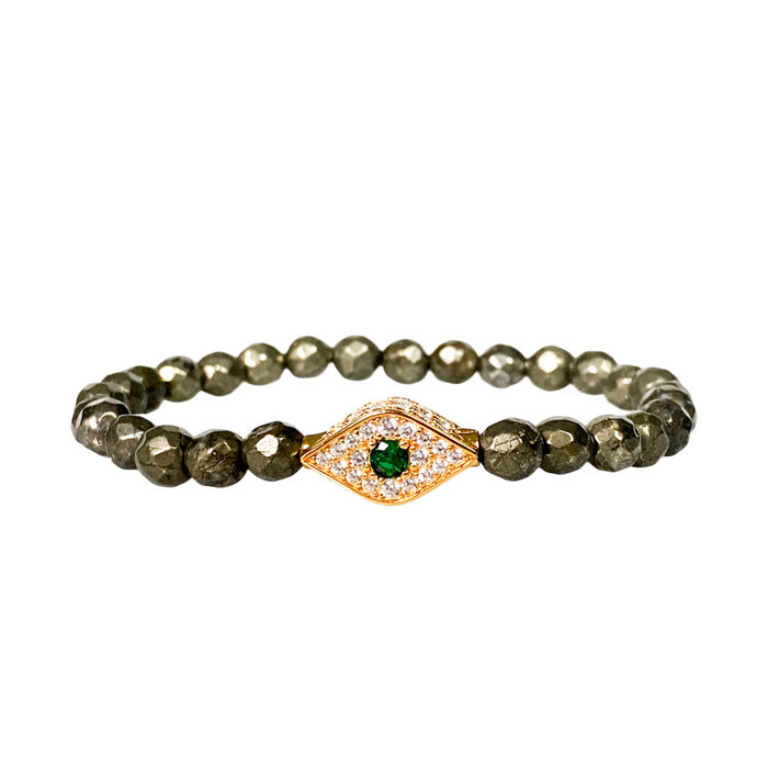 EVIL EYE ON PYRITE ELASTIC BRACELET